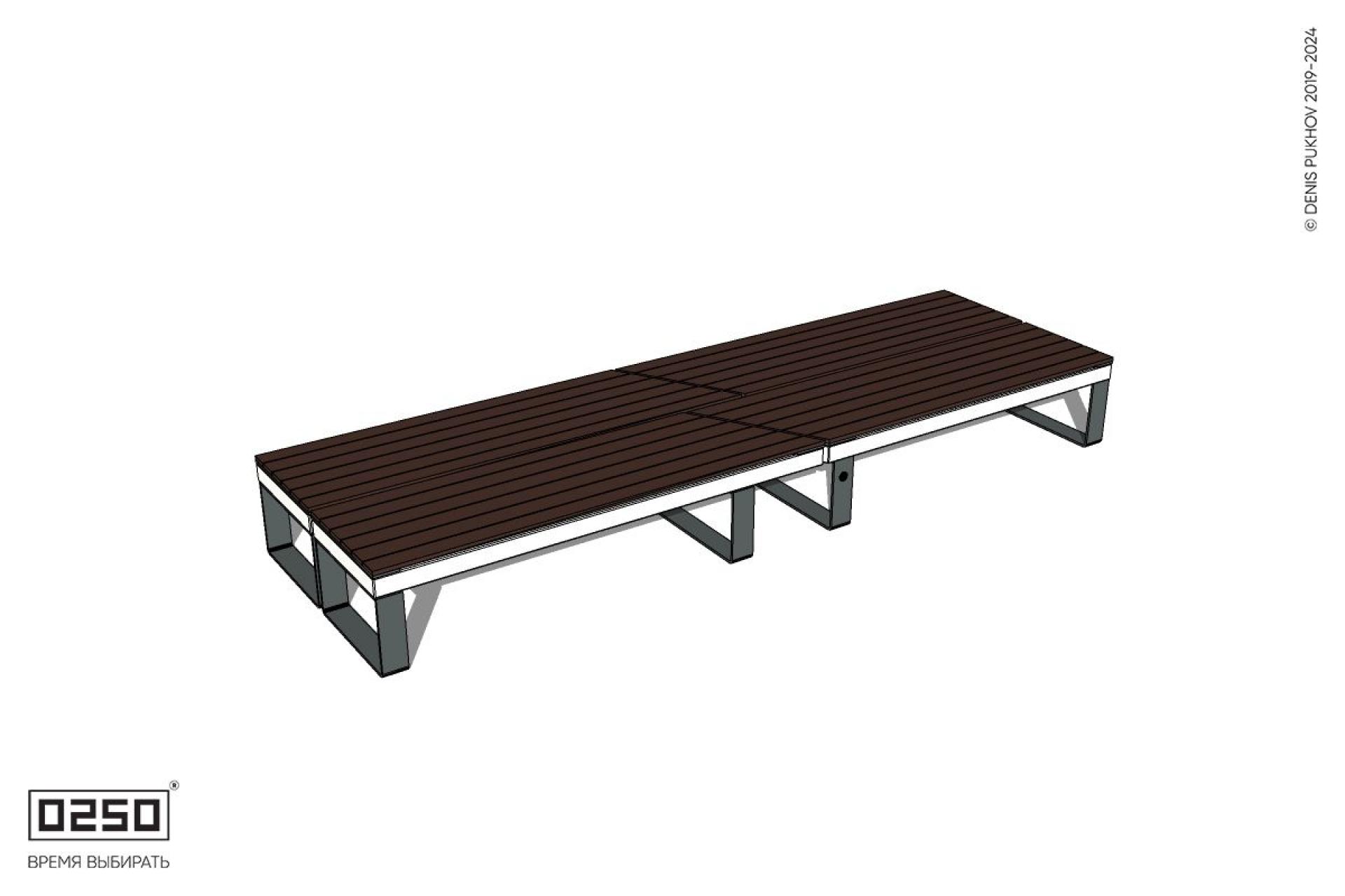 Уличная Скамейка двухсторонняя двухпролетная укороченная на ножках производство 0250 Уличная Скамейка двухсторонняя двухпролетная укороченная на ножках производство 0250