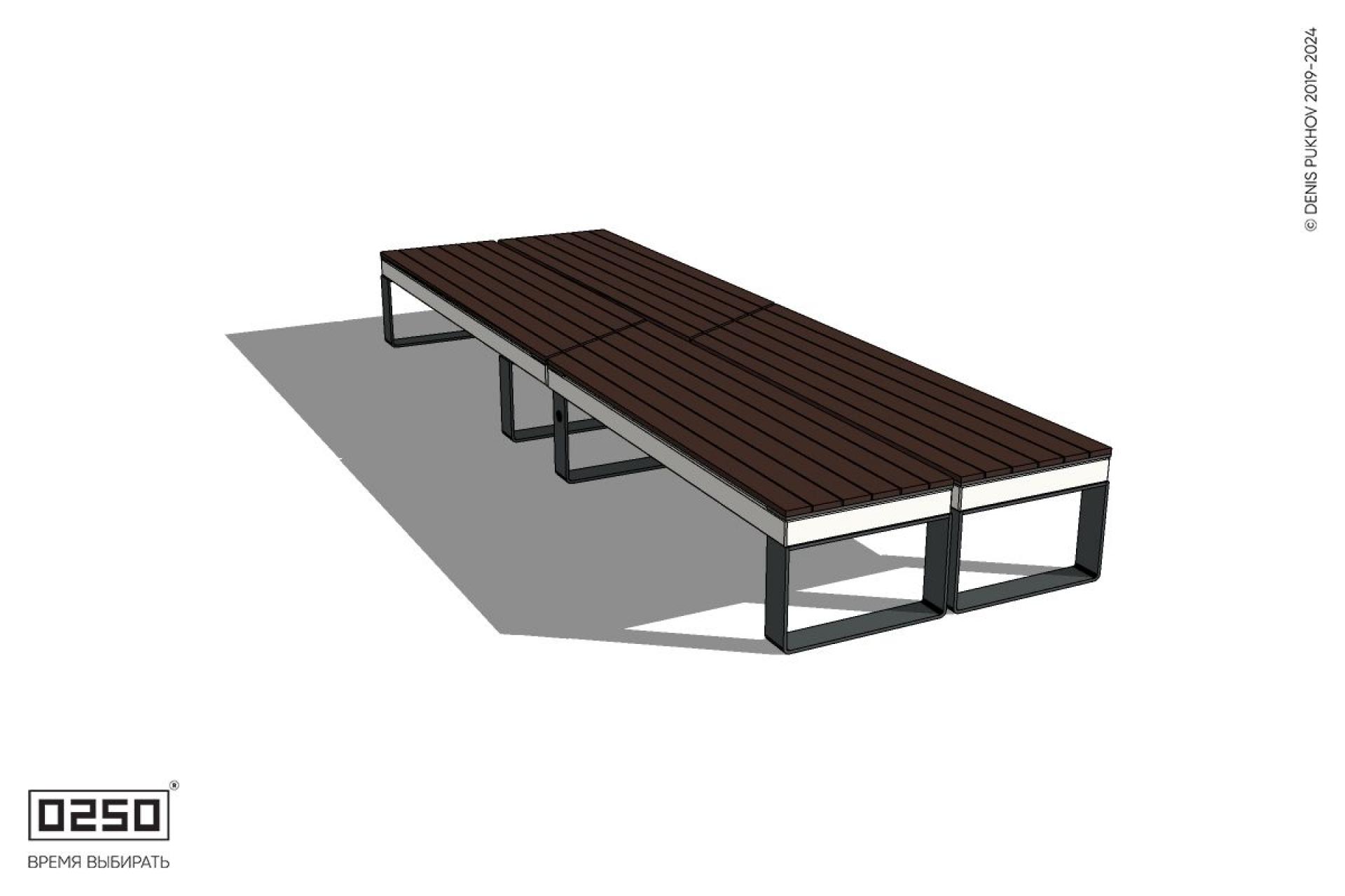 Уличная Скамейка двухсторонняя двухпролетная укороченная на ножках производство 0250 Уличная Скамейка двухсторонняя двухпролетная укороченная на ножках производство 0250