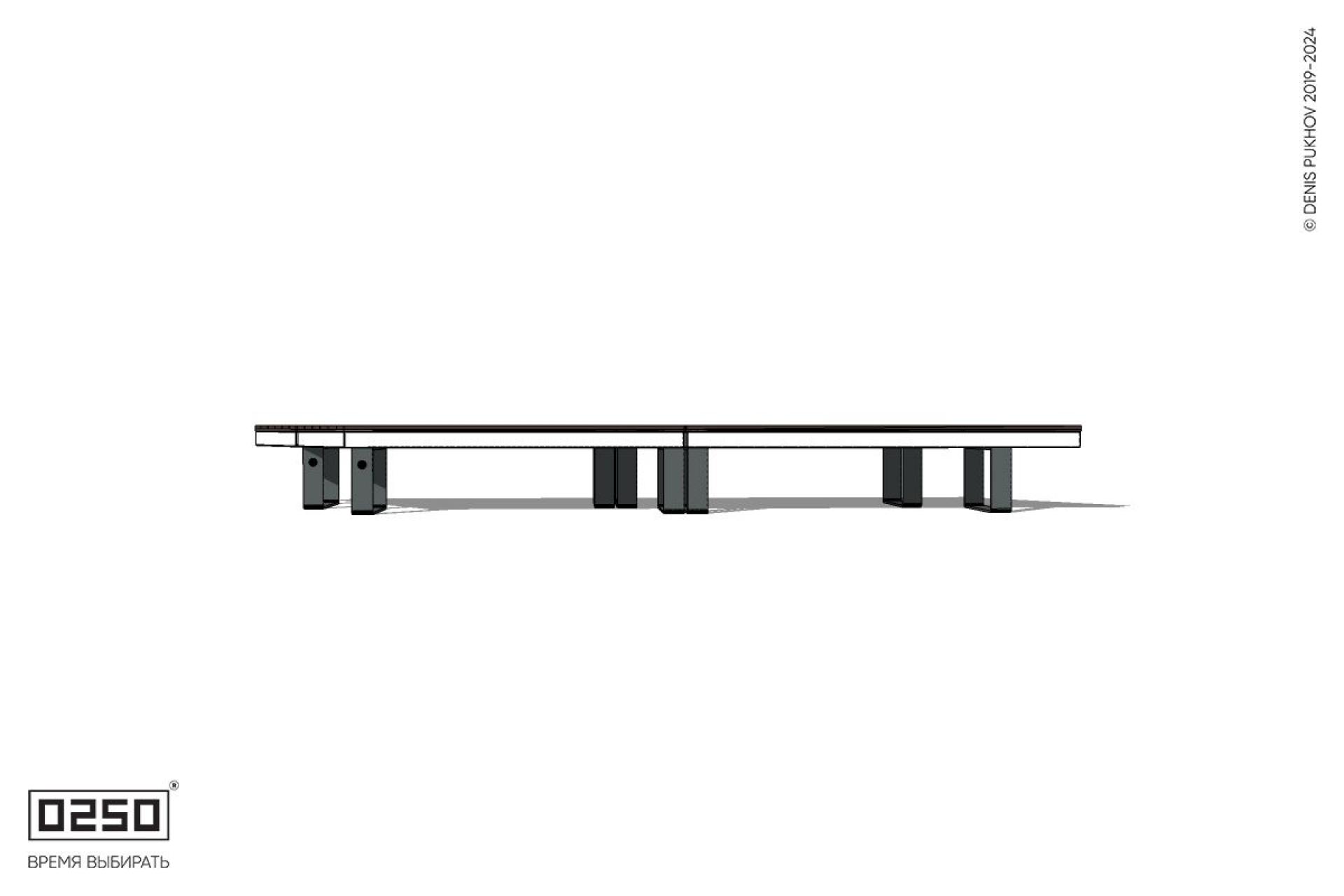 Уличная Скамейка параллелограммная левая двухсторонняя двухпролетная  укороченная на ножках производство 0250