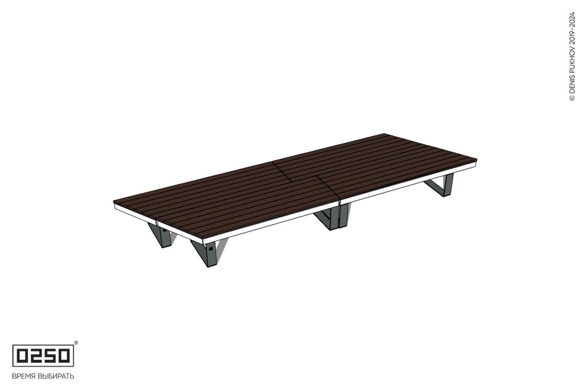 Уличная Скамейка параллелограммная левая двухсторонняя двухпролетная  укороченная на ножках производство 0250