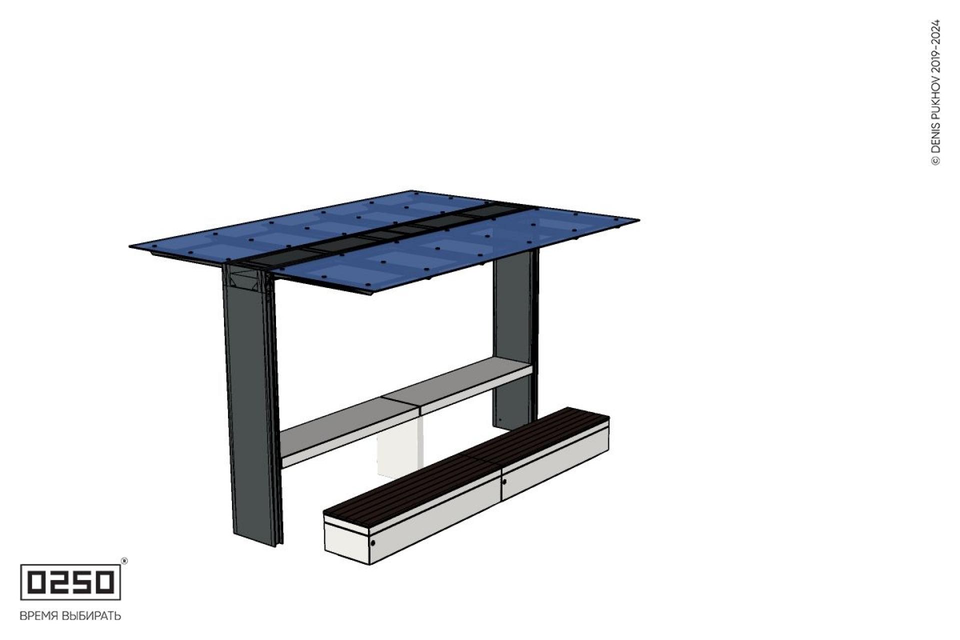 Уличная Скамейка двухпролетная на блоке с навесом Портал со столом производство 0250