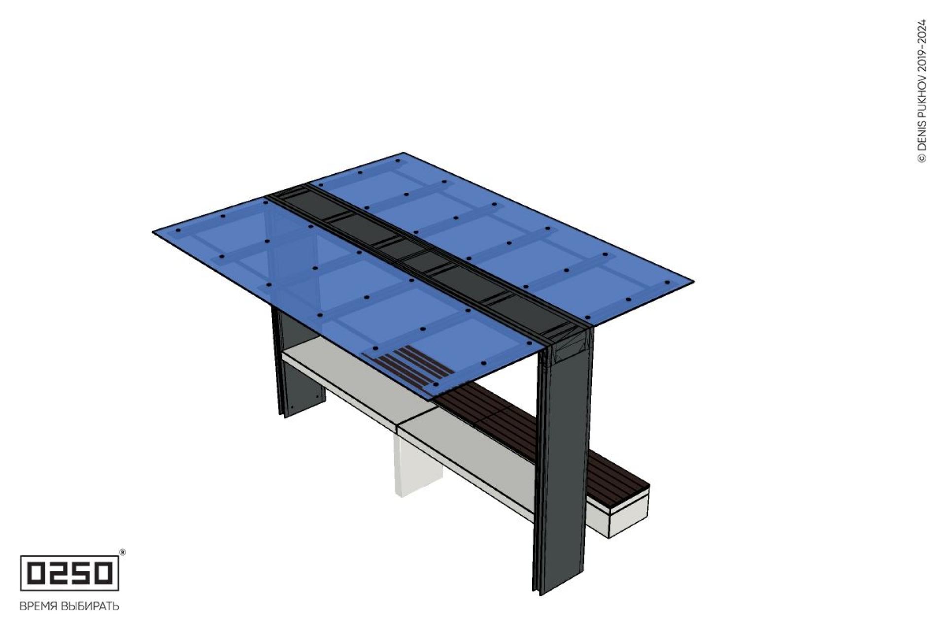 Уличная Скамейка двухпролетная на блоке с навесом Портал со столом производство 0250