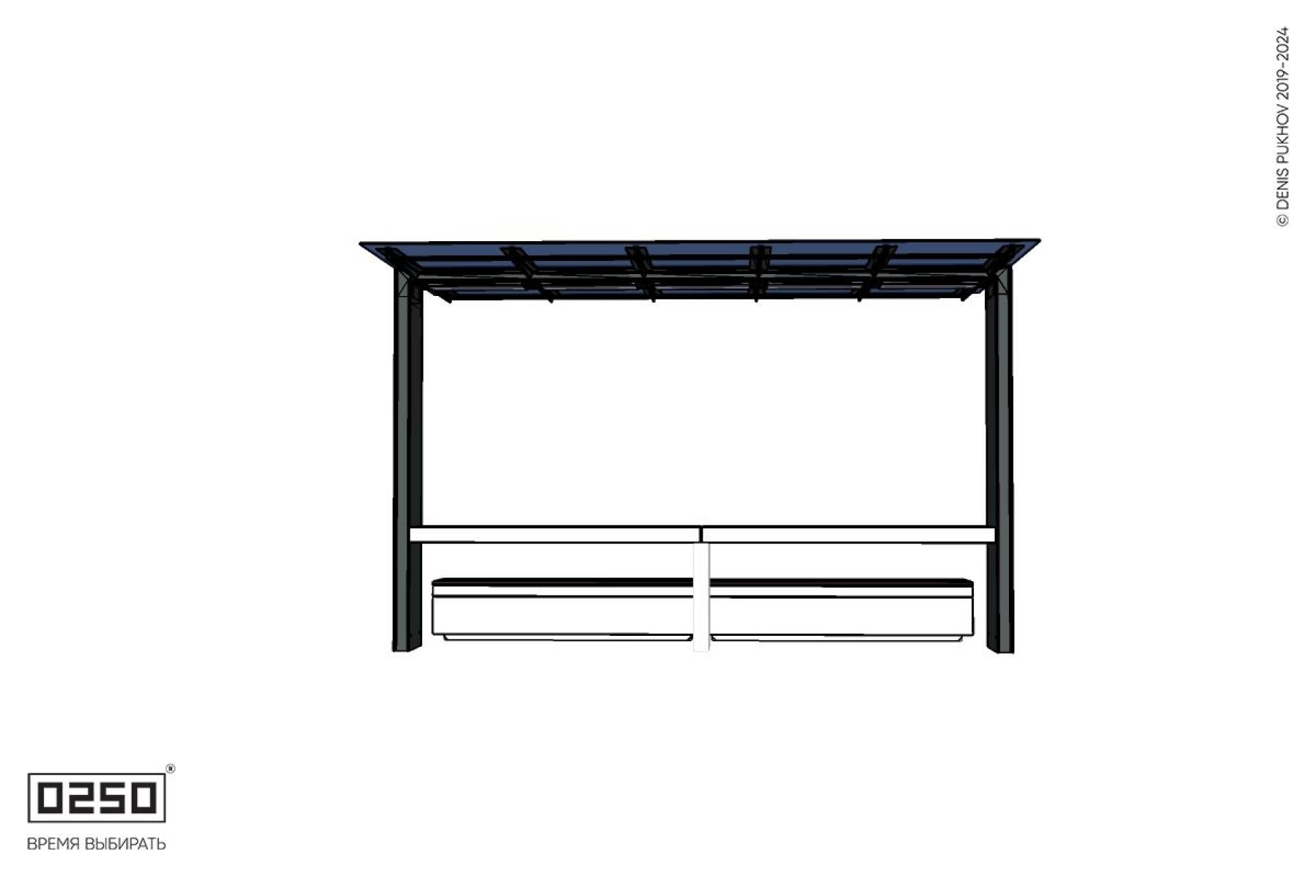 Уличная Скамейка двухпролетная на блоке с навесом Портал со столом производство 0250