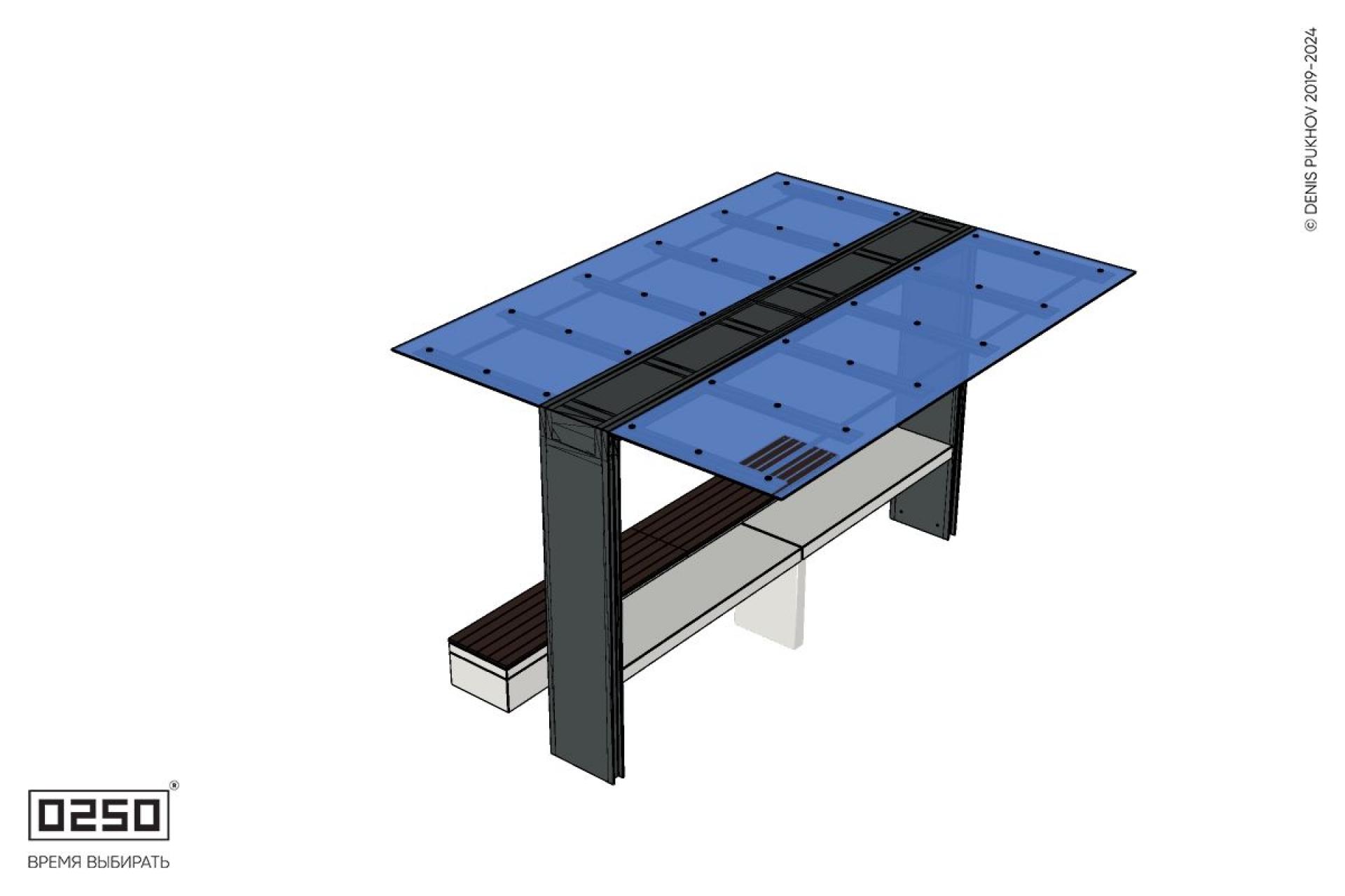 Уличная Скамейка двухпролетная на блоке с навесом Портал со столом производство 0250