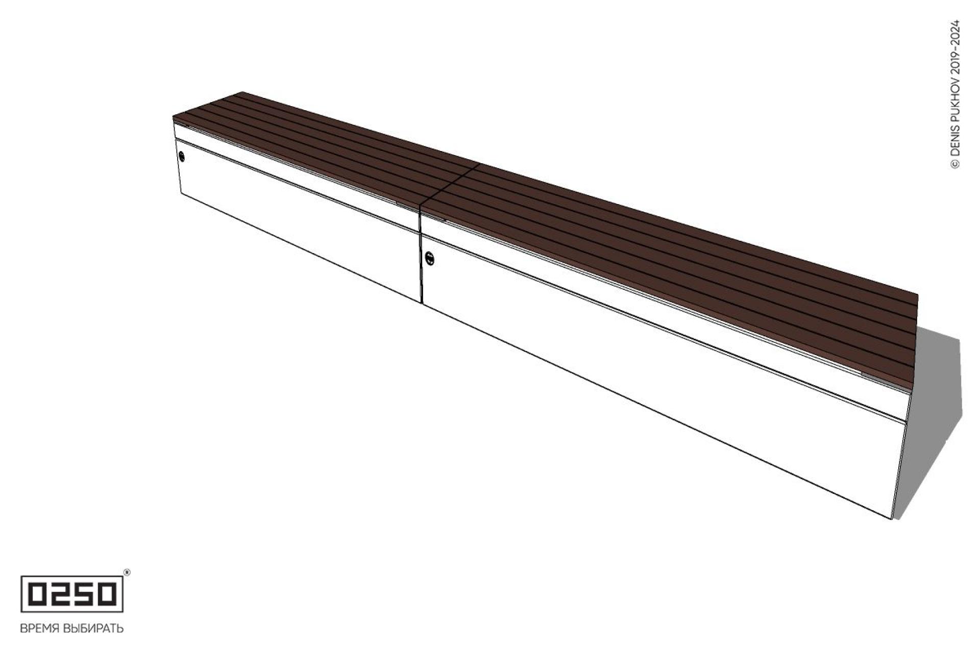 Уличная Скамейка параллелограммная левая двухсторонняя двухпролетная на блоке производство 0250