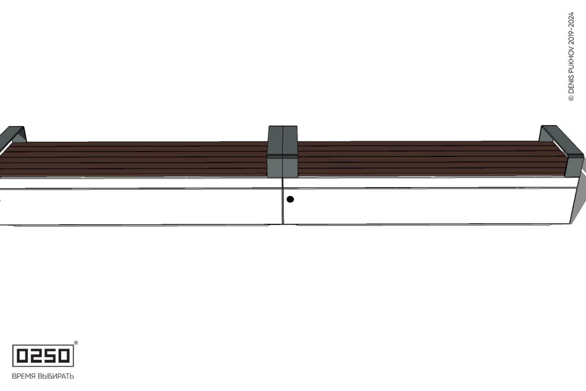 Уличная Скамейка двухпролетная с частыми подлокотниками на блоке производство 0250