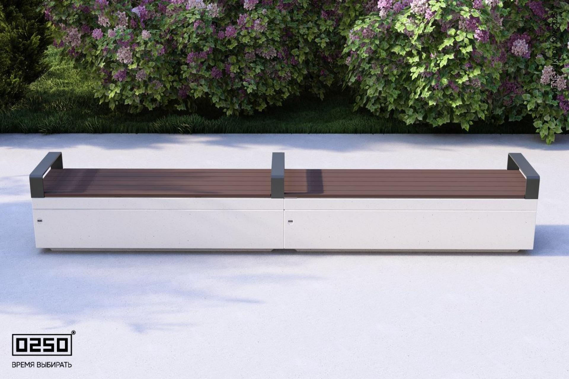 Визуализация: Модульная двухпролетная скамейка с частыми подлокотниками на блоке из ультрабетона белого цвета 