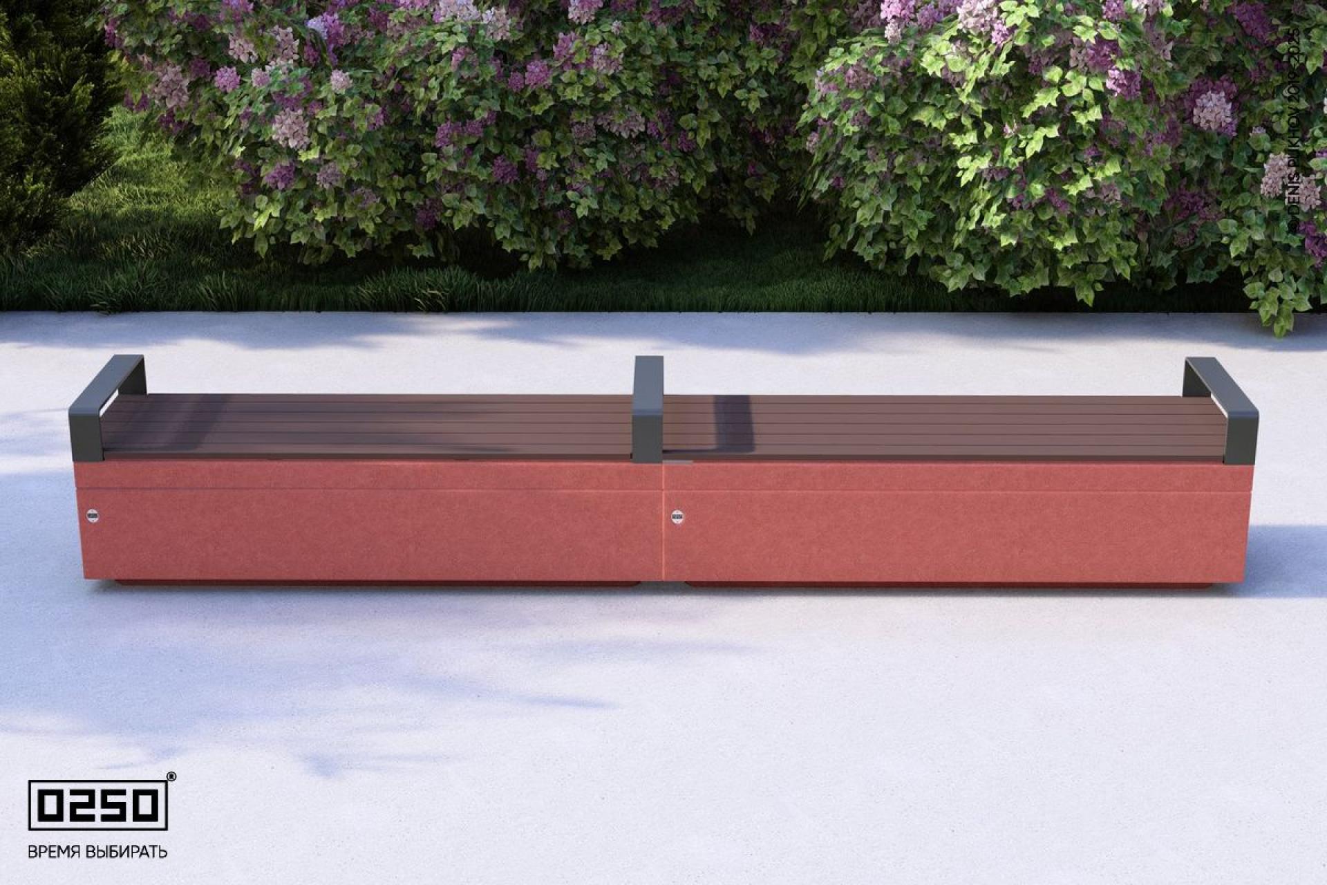 Визуализация: Модульная квадратная скамейка усеченная на блоке из ультрабетона красного цвета