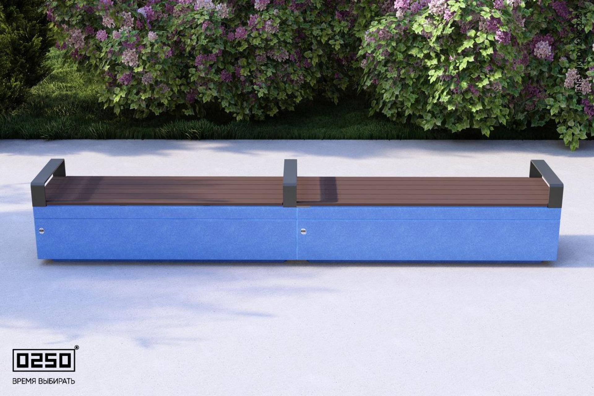 Визуализация: Модульная квадратная скамейка усеченная на блоке из ультрабетона голубого цвета