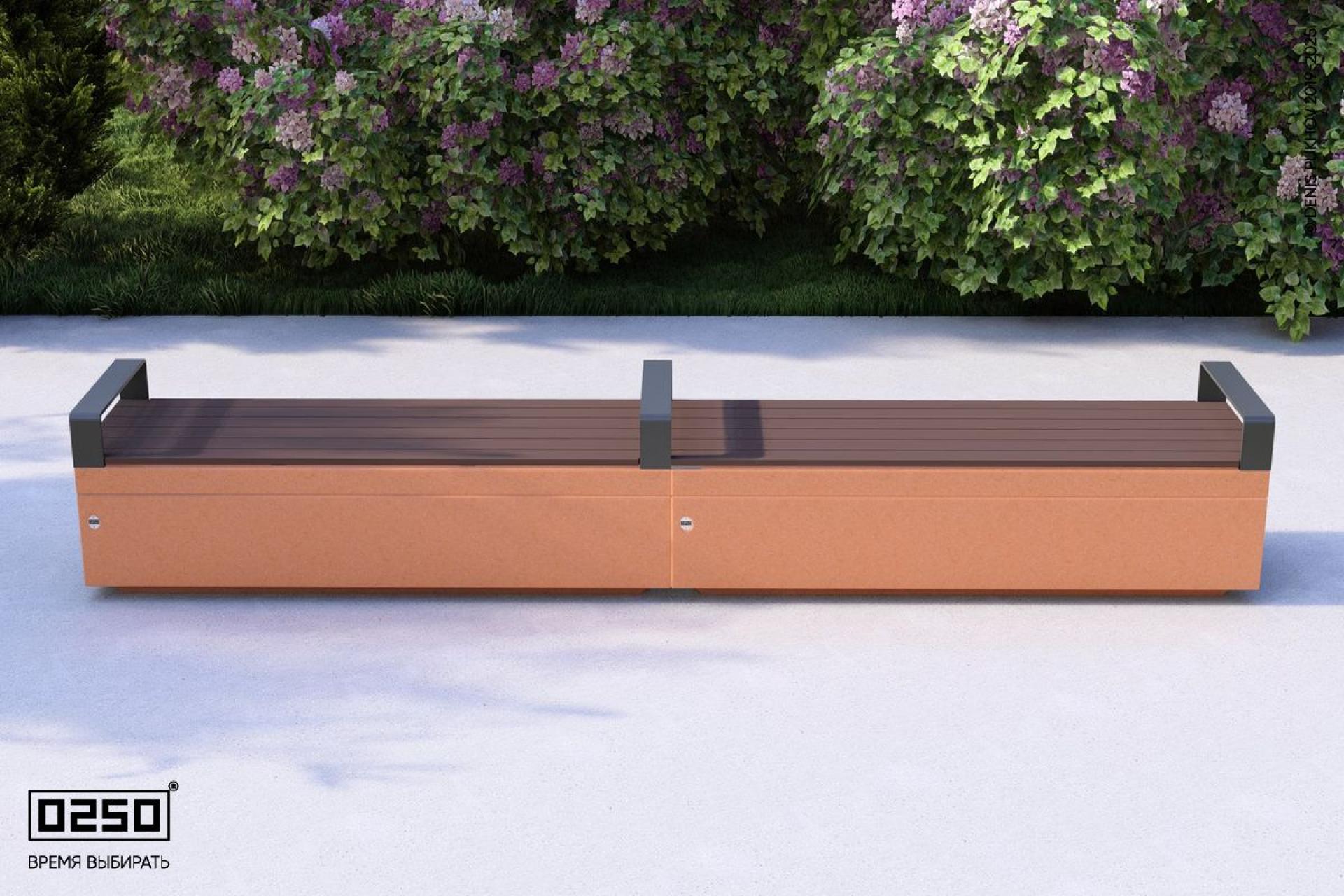 Визуализация: Модульная квадратная скамейка усеченная на блоке из ультрабетона оранжевого цвета