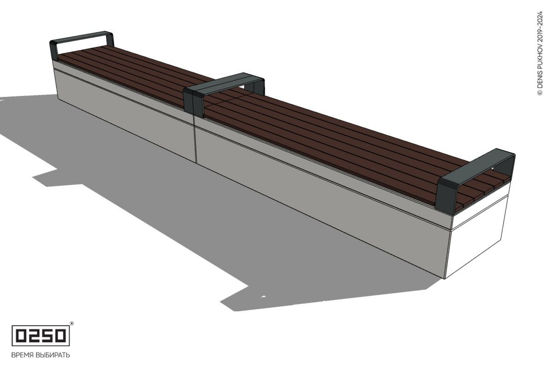 Уличная Скамейка двухпролетная с частыми подлокотниками на блоке производство 0250