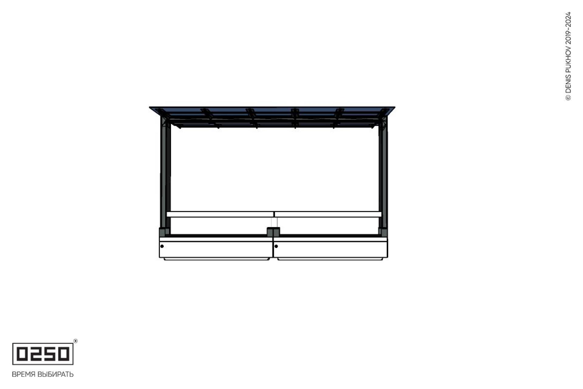 Уличная Скамейка двухпролетная на блоке с подлокотниками под навесом Портал со столом производство 0250