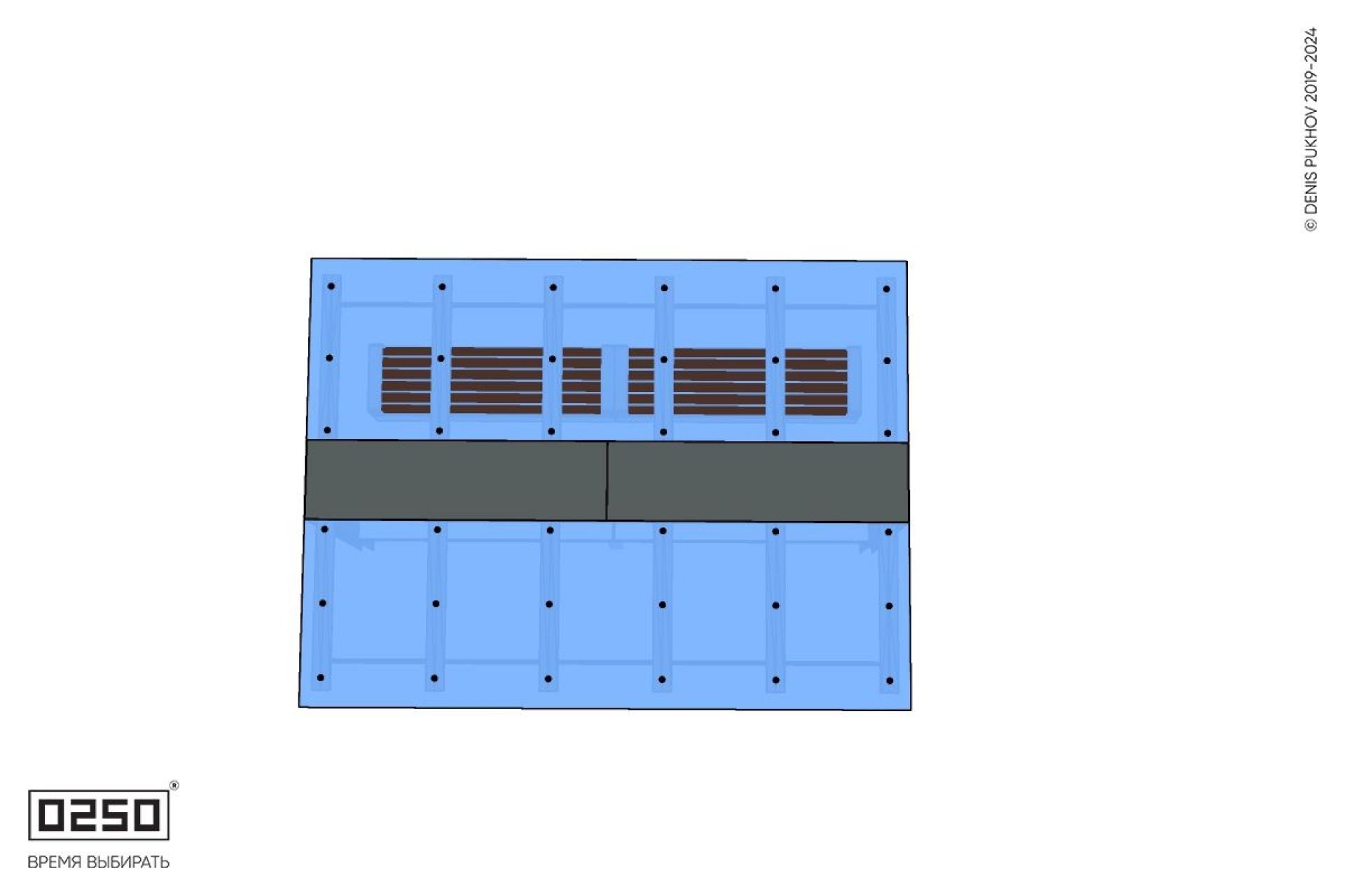 Уличная Скамейка двухпролетная на блоке с подлокотниками под навесом Портал со столом производство 0250