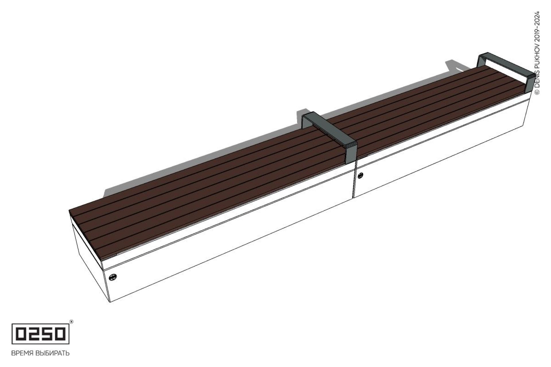 Уличная Скамейка двухпролетная с редкими подлокотниками на блоке производство 0250
