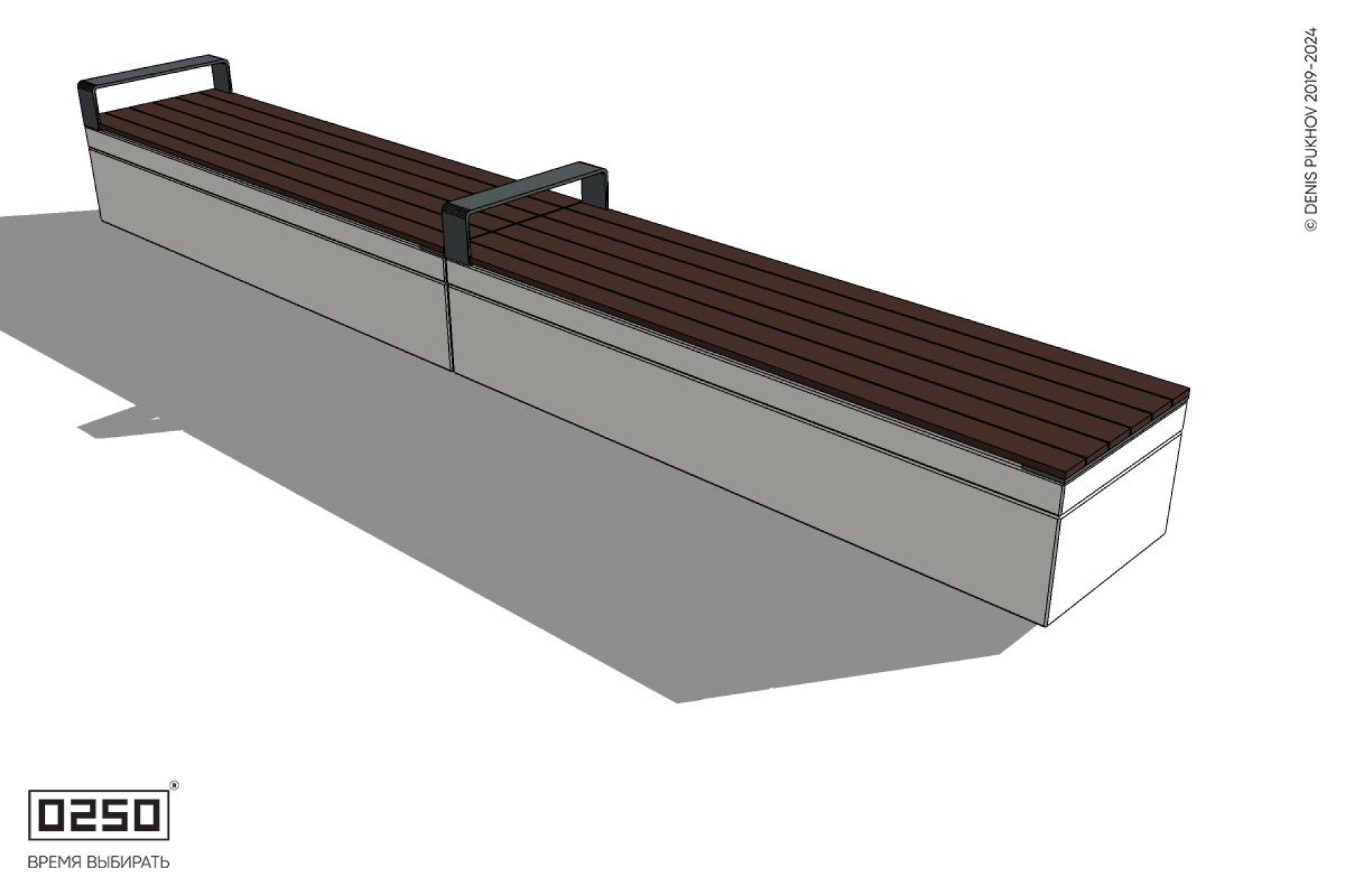 Уличная Скамейка двухпролетная с редкими подлокотниками на блоке производство 0250