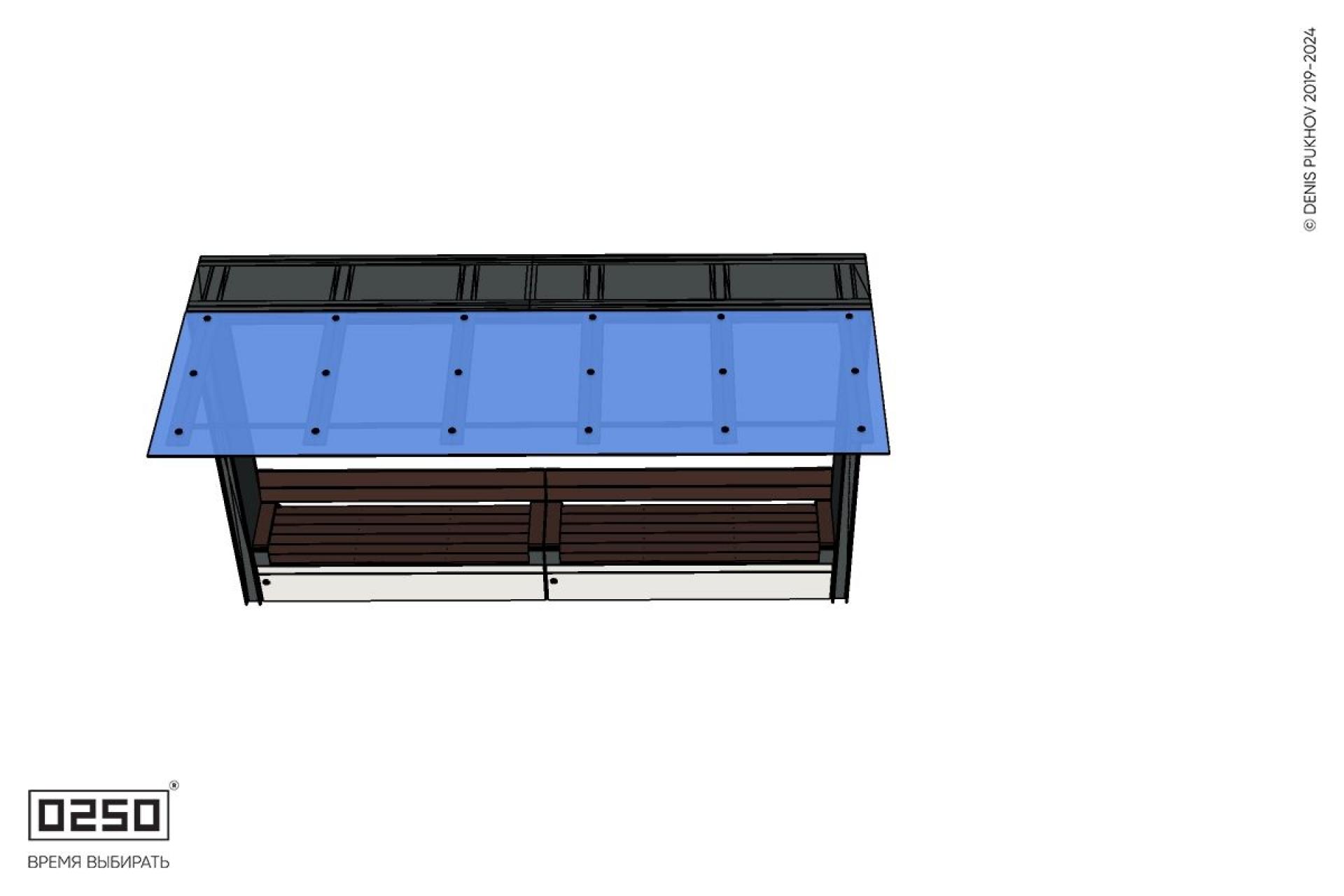 Уличная Скамейка двухпролетная на блоке со спинкой и подлокотниками с козырьком Портал производство 0250