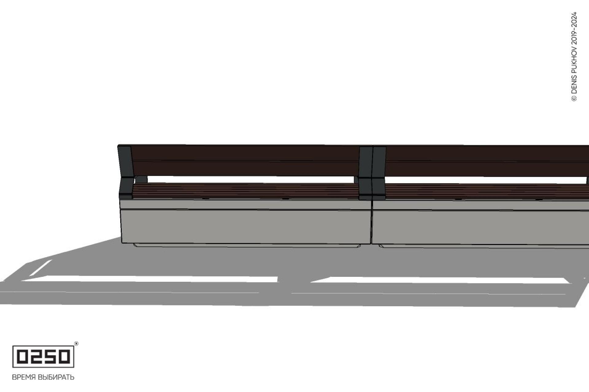 Уличная Скамейка двухпролетная со спинкой и подлокотниками на блоке производство 0250