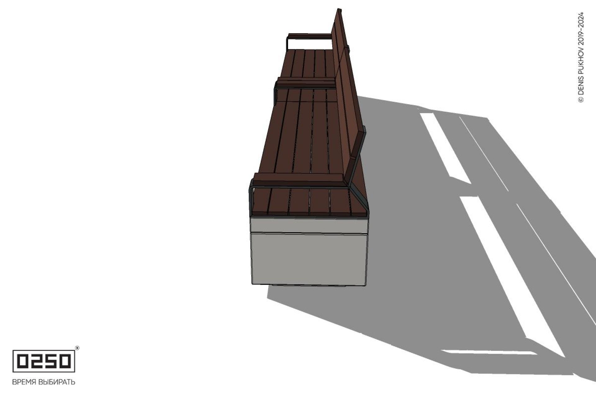 Уличная Скамейка двухпролетная со спинкой и подлокотниками на блоке производство 0250