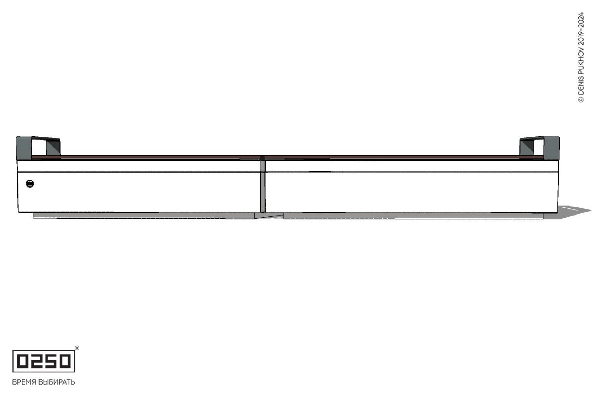 Уличная Скамейка двухпролетная укороченная с боковыми подлокотниками на блоке производство 0250