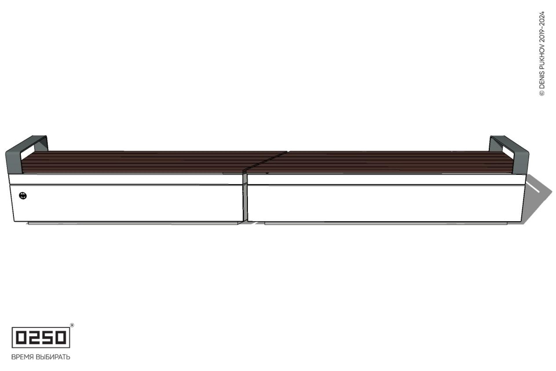 Уличная Скамейка двухпролетная укороченная с боковыми подлокотниками на блоке производство 0250