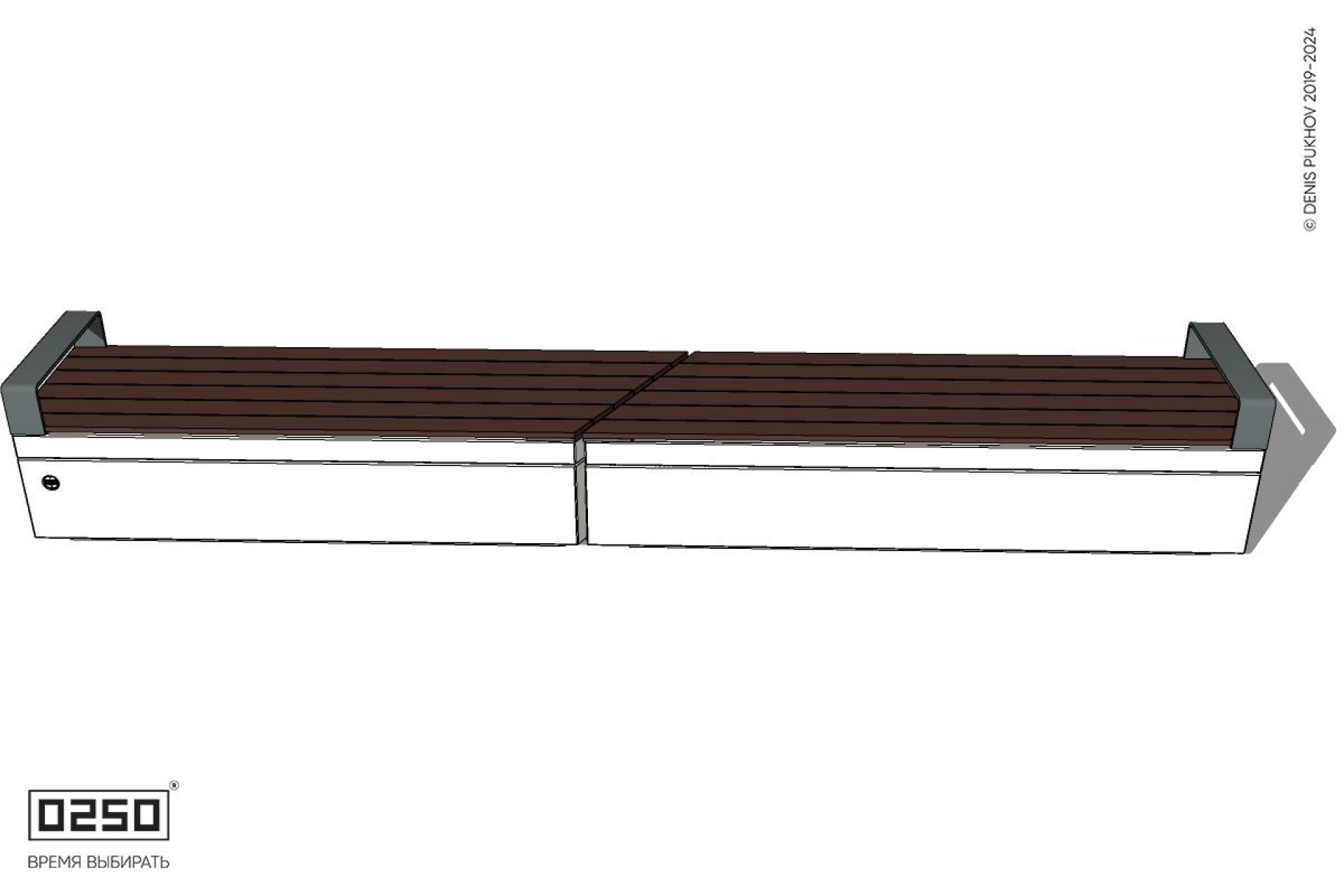 Уличная Скамейка двухпролетная укороченная с боковыми подлокотниками на блоке производство 0250