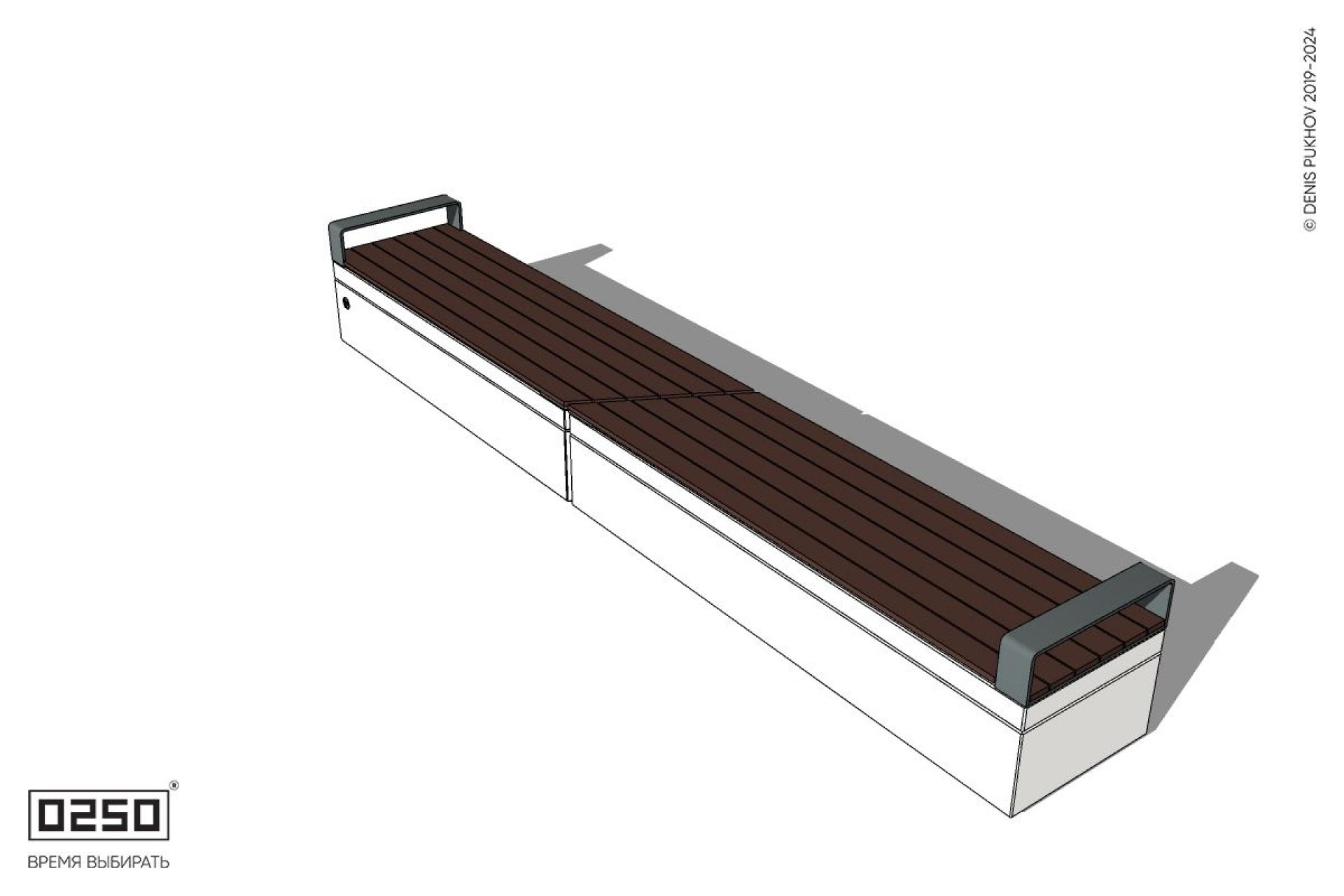 Уличная Скамейка двухпролетная укороченная с боковыми подлокотниками на блоке производство 0250