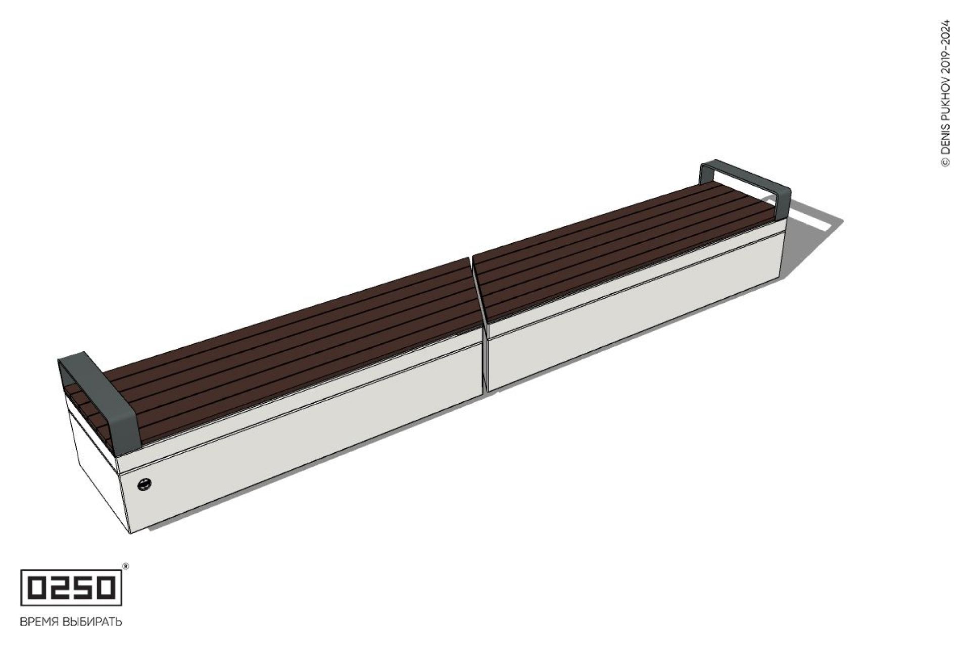 Уличная Скамейка двухпролетная укороченная с боковыми подлокотниками на блоке производство 0250