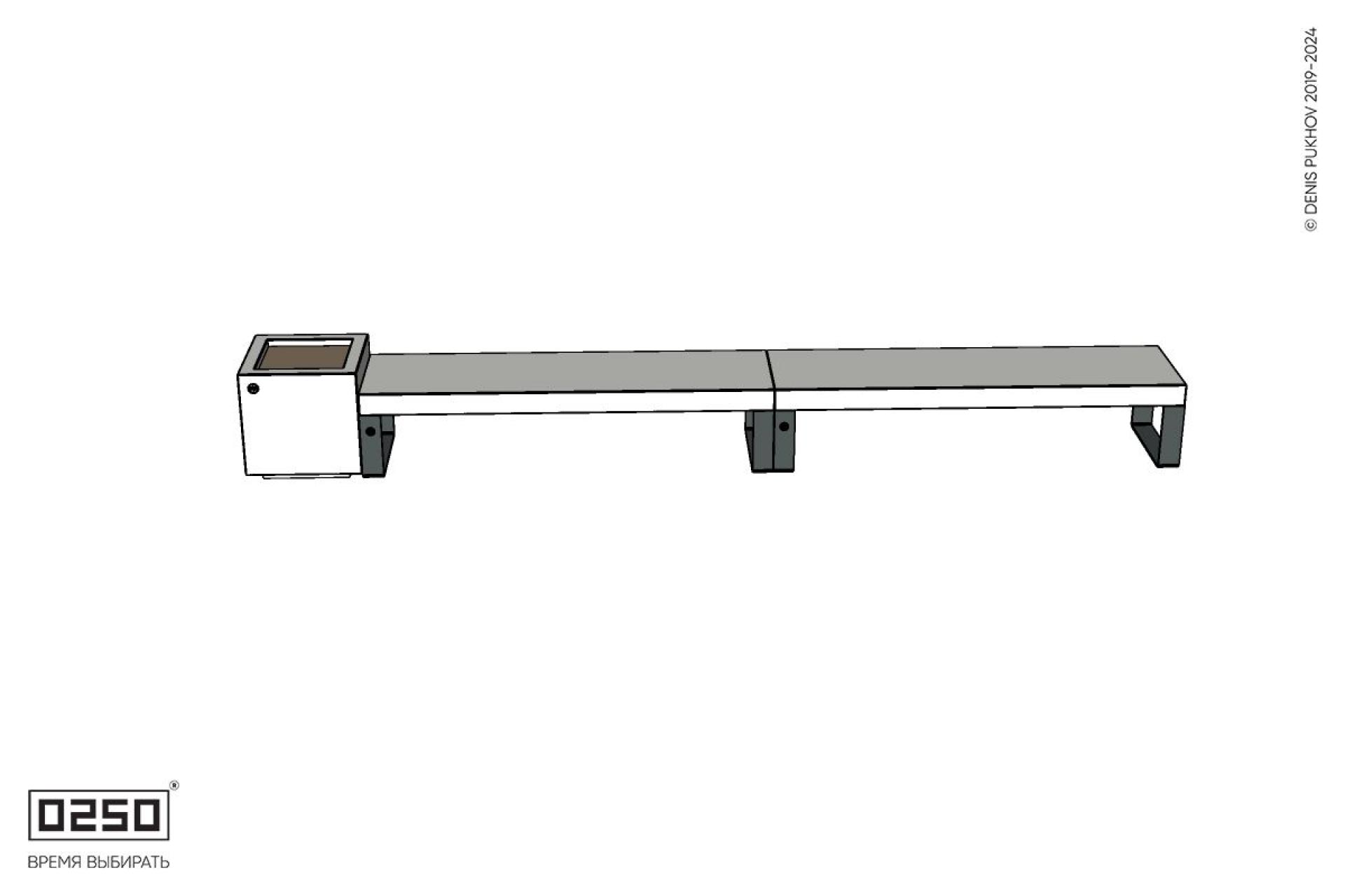 Уличная Бетонная двухпролетная скамейка на ножках с вазоном Кубэ 550 производство 0250