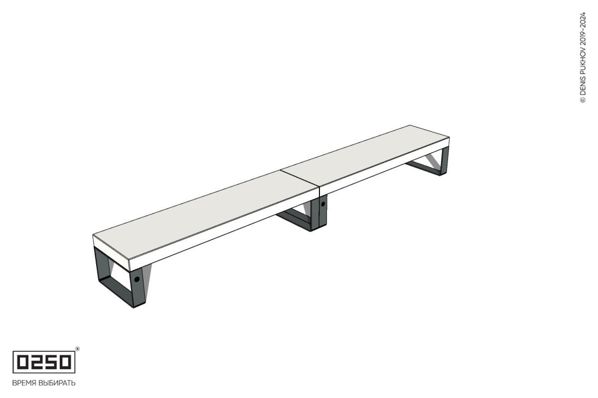 Уличная Бетонная двухпролетная скамейка на ножках производство 0250 Уличная Бетонная двухпролетная скамейка на ножках производство 0250