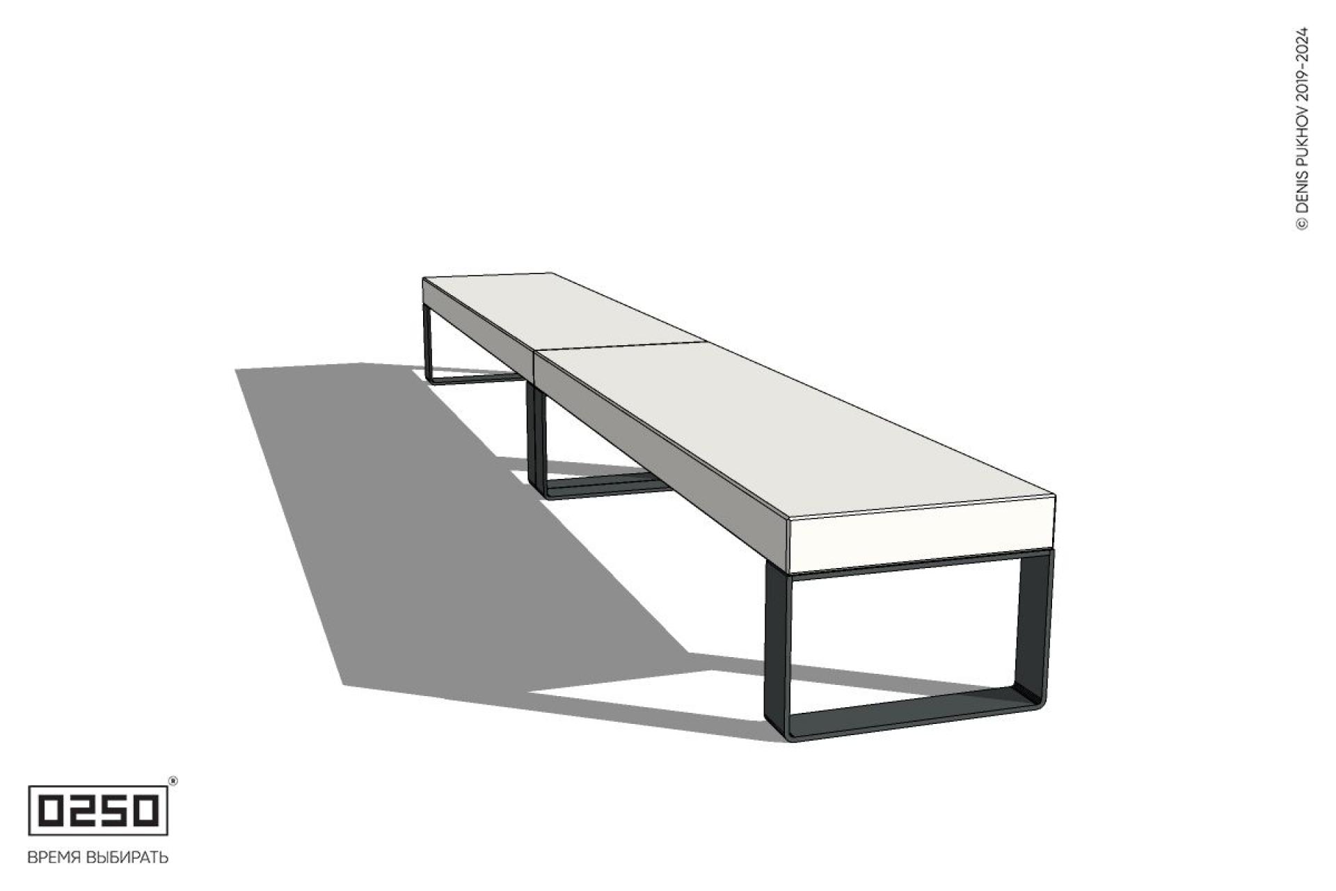 Уличная Бетонная двухпролетная скамейка на ножках производство 0250 Уличная Бетонная двухпролетная скамейка на ножках производство 0250