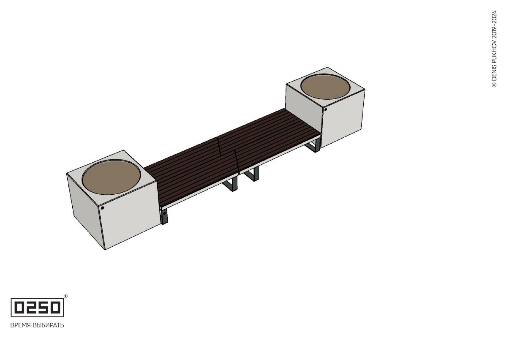 Уличная Скамейка двухсторонняя двухпролетная укороченная на ножках с вазонами Кубэ 1100 производство 0250 Уличная Скамейка двухсторонняя двухпролетная укороченная на ножках с вазонами Кубэ 1100 производство 0250