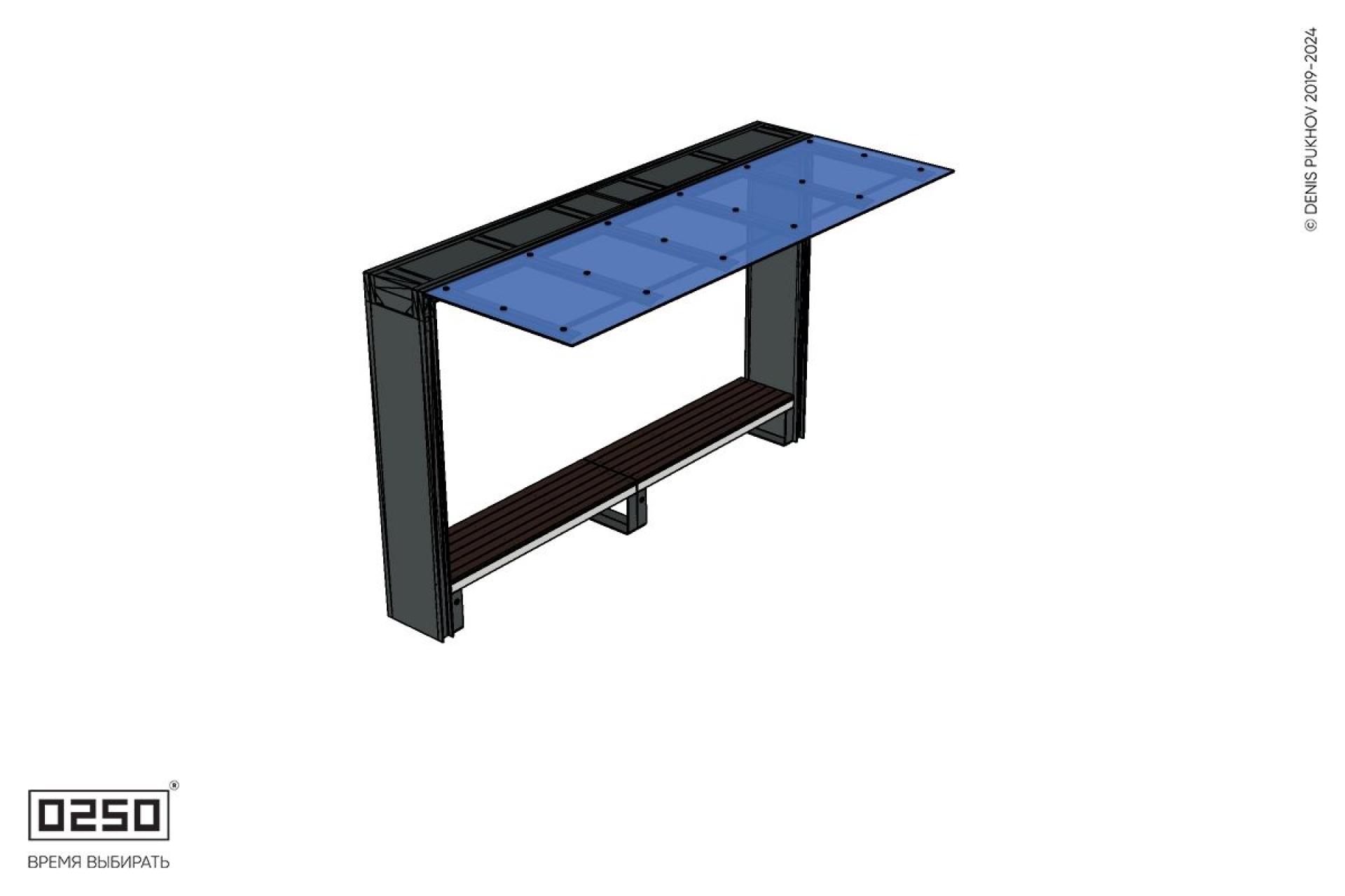 Скамейка двухпролетная на ножках с козырьком Портал Уличная Скамейка двухпролетная на ножках с козырьком Портал производство 0250, modul+