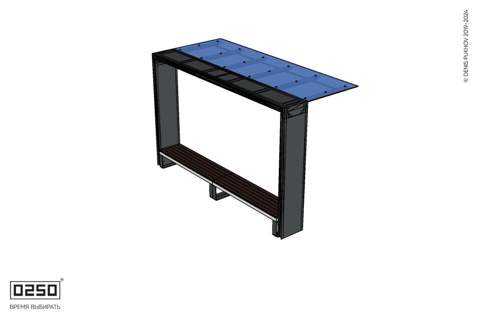 Уличная Скамейка двухпролетная на ножках с козырьком Портал производство 0250 Уличная Скамейка двухпролетная на ножках с козырьком Портал производство 0250