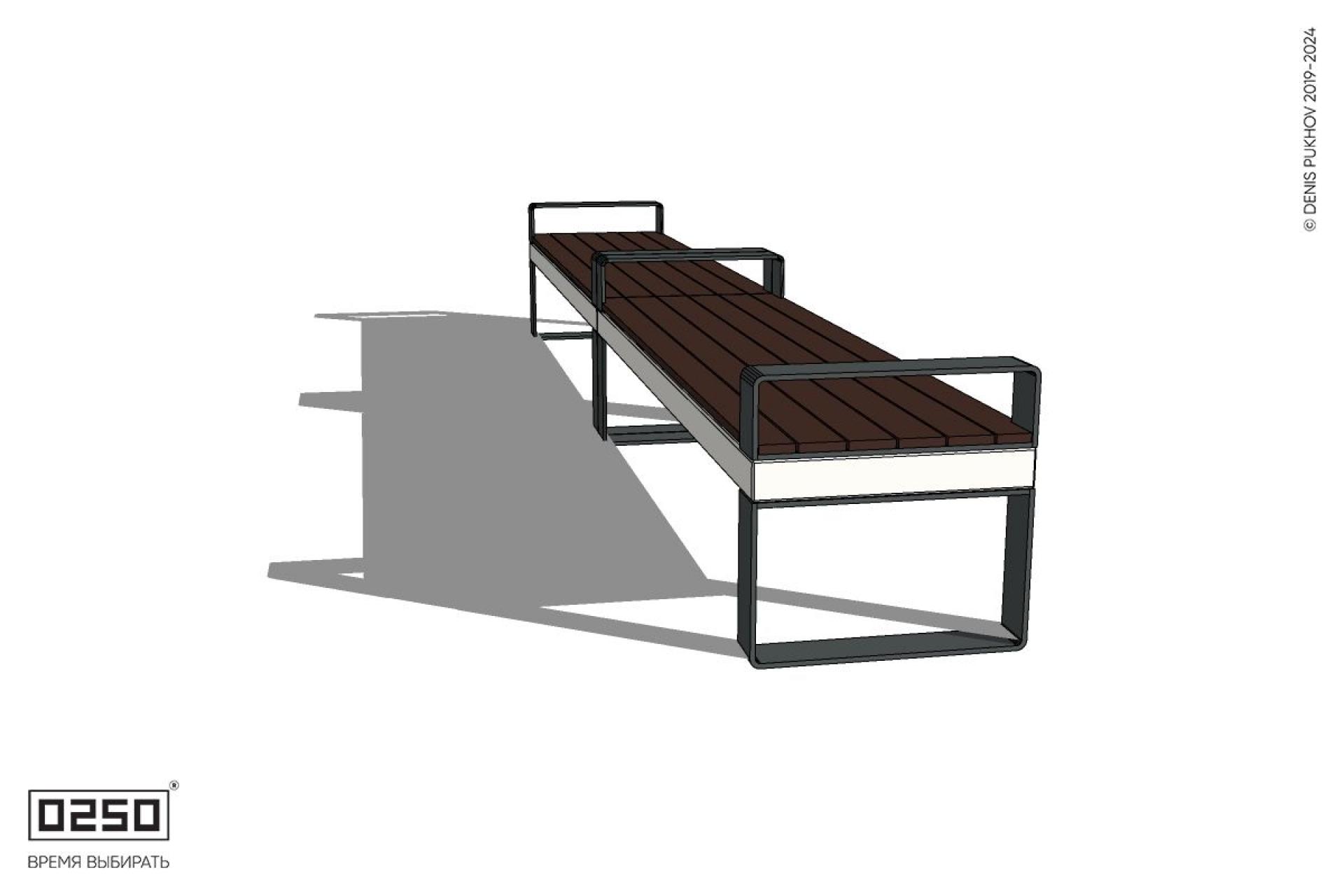 Уличная Скамейка двухпролетная с частыми подлокотниками на ножках производство 0250