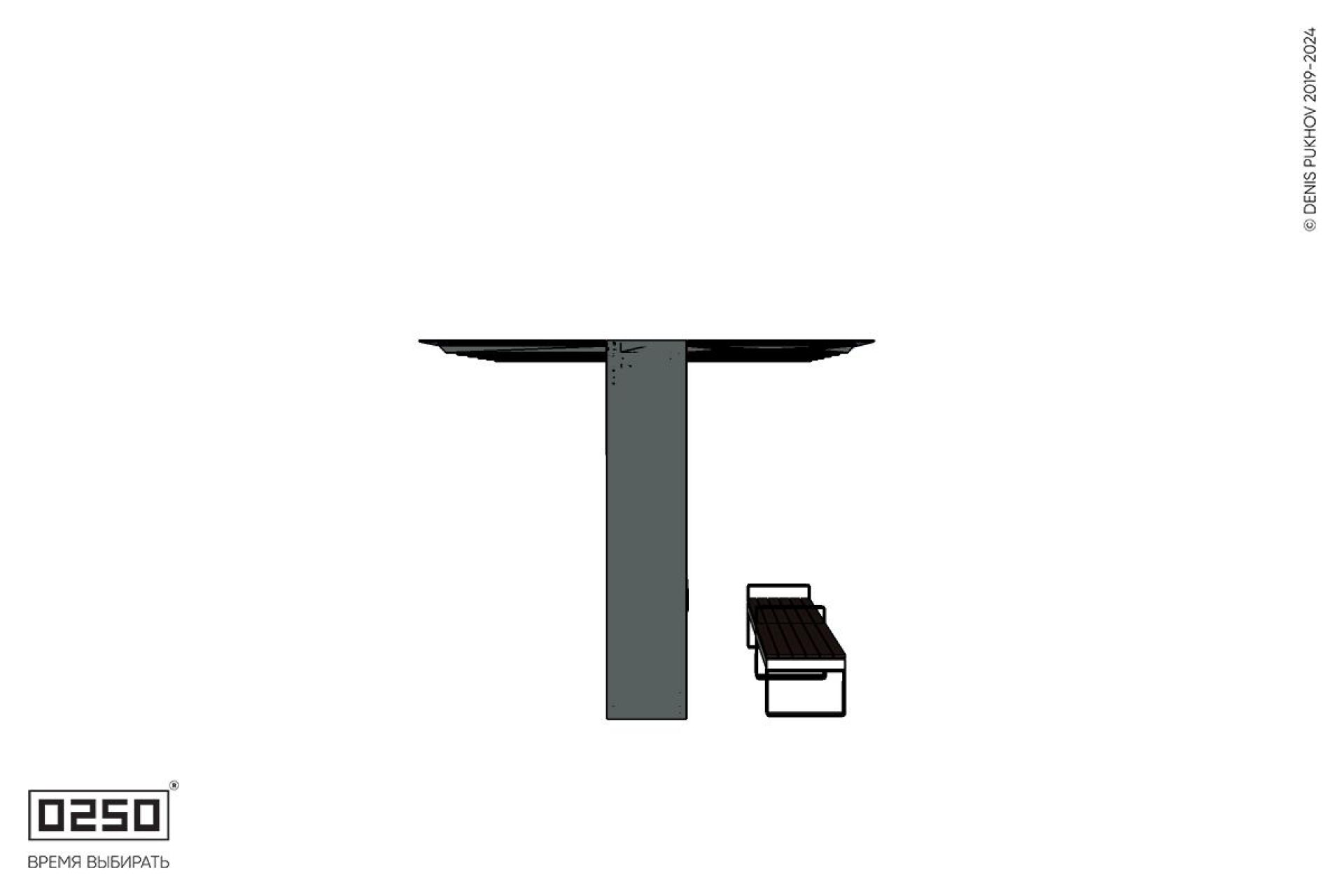 Уличная Скамейка двухпролетная на ножках с подлокотниками с навесом Портал со столом производство 0250