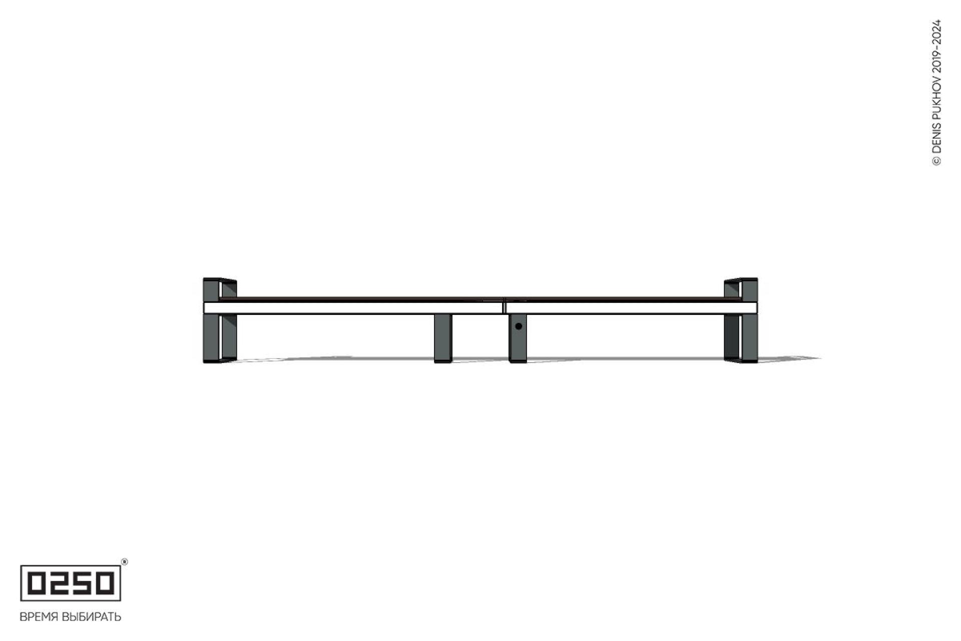 Уличная Скамейка двухпролетная с боковыми подлокотниками на ножках производство 0250