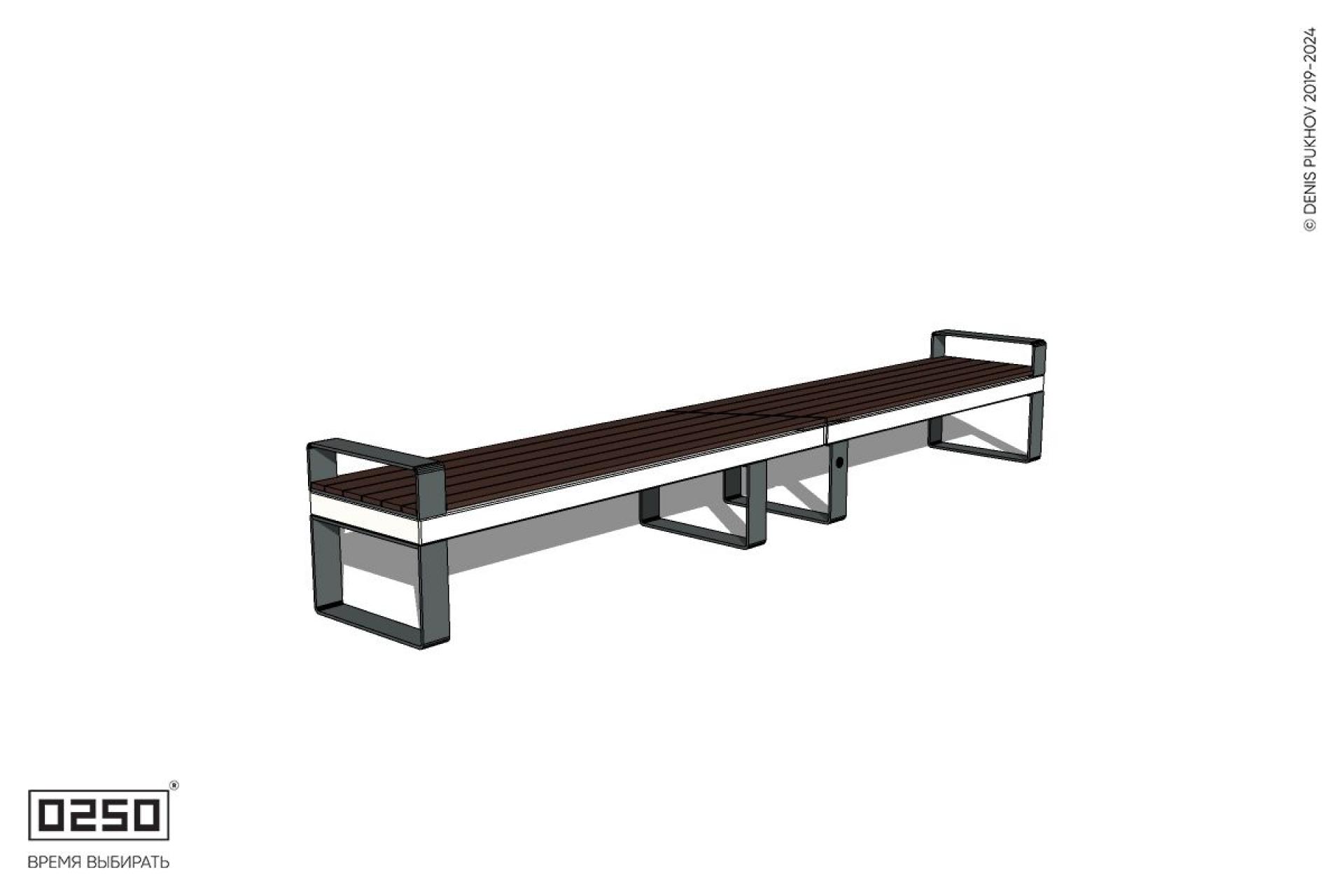 Уличная Скамейка двухпролетная с боковыми подлокотниками на ножках производство 0250