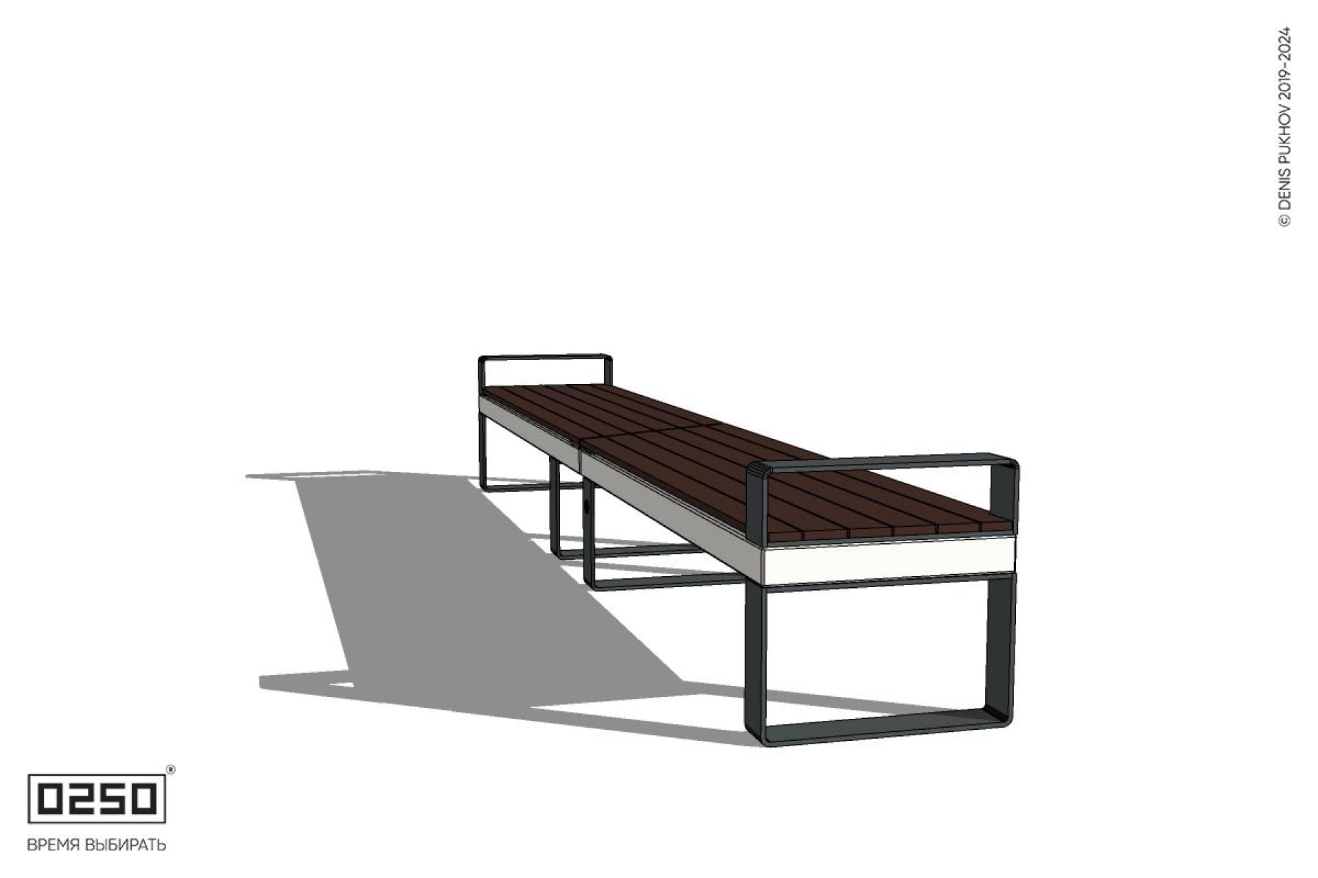Уличная Скамейка двухпролетная с боковыми подлокотниками на ножках производство 0250