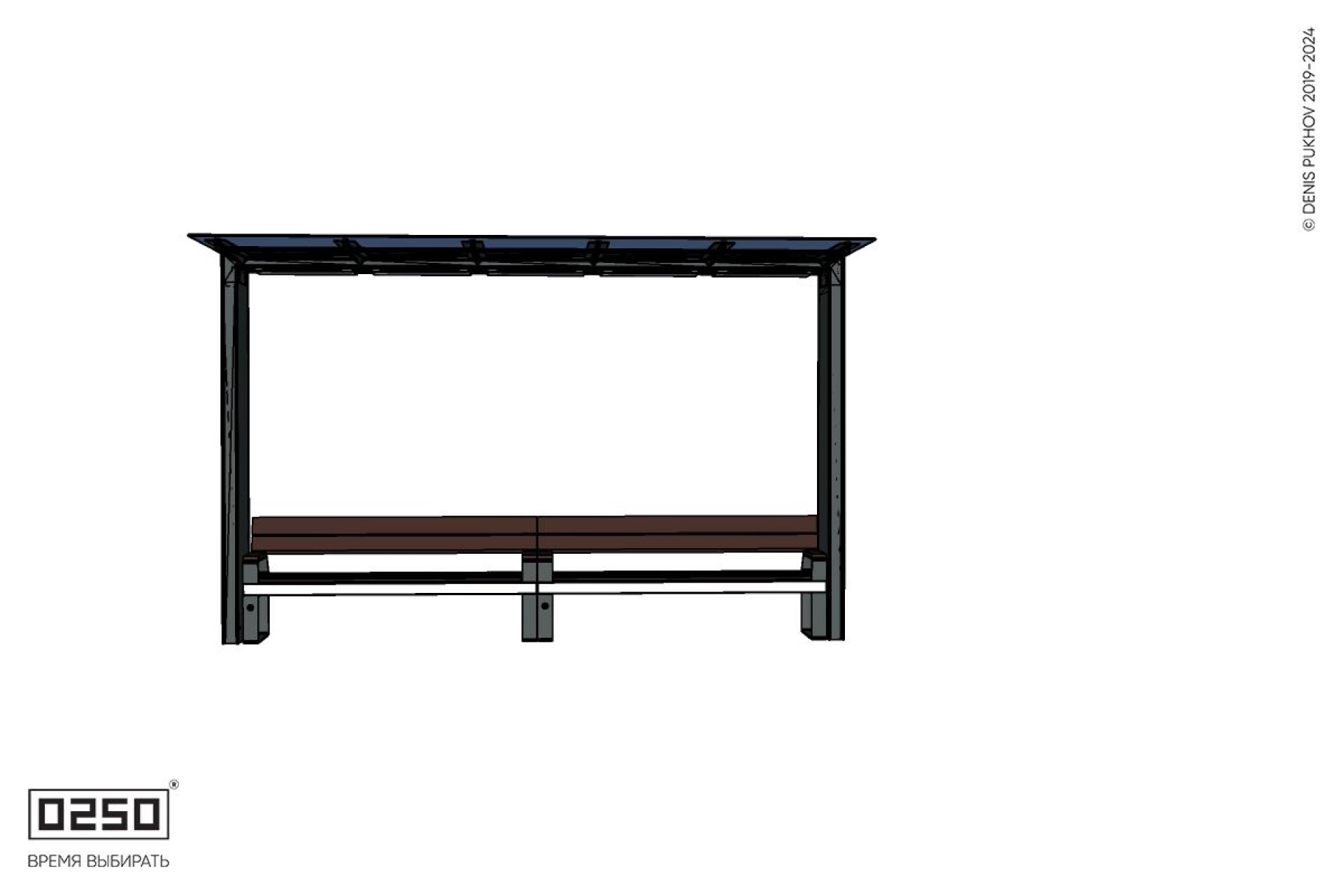Уличная Скамейка двухпролетная на ножках со спинкой и подлокотниками с козырьком Портал производство 0250