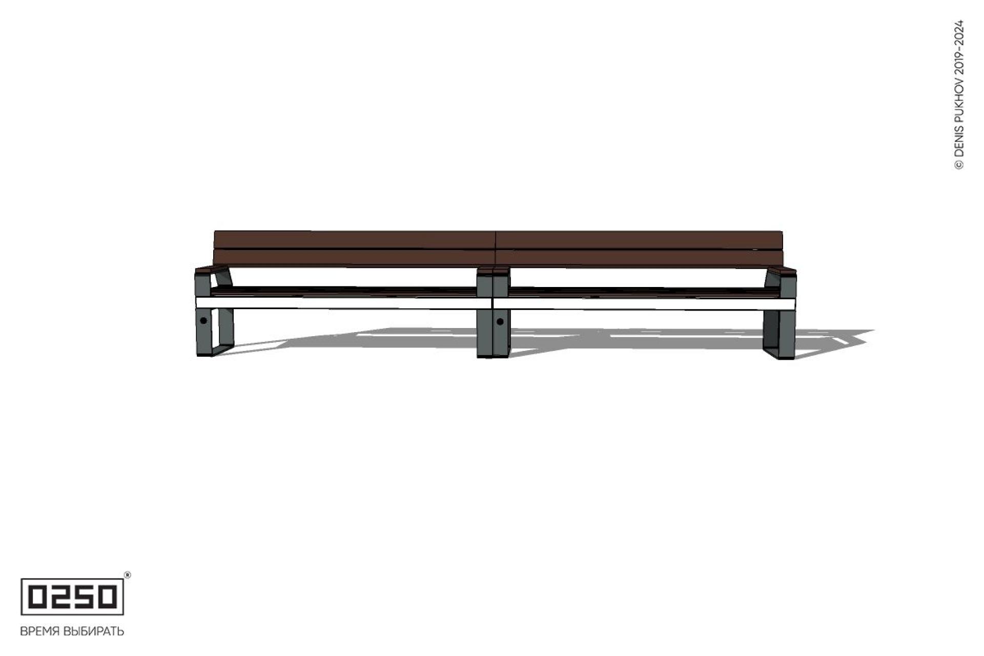 Уличная Скамейка двухпролетная со спинкой и подлокотниками на ножках производство 0250
