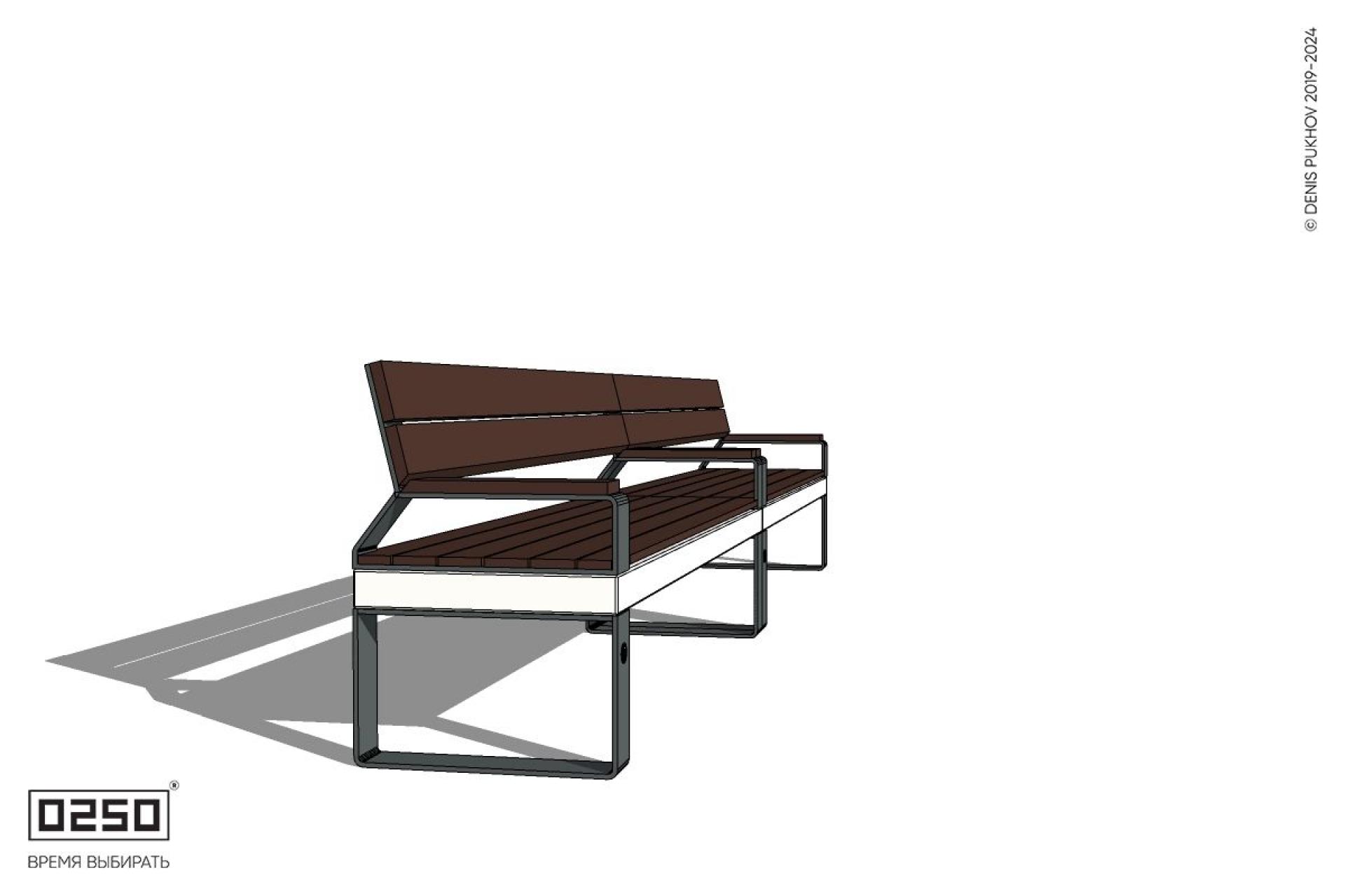 Уличная Скамейка двухпролетная со спинкой и подлокотниками на ножках производство 0250