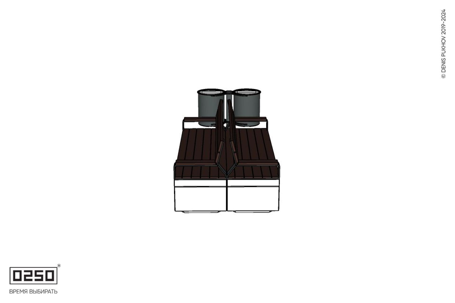 Уличная Двухсторонняя скамейка на блоке со спинкой и подлокотниками с урной Урбан 3 производство 0250