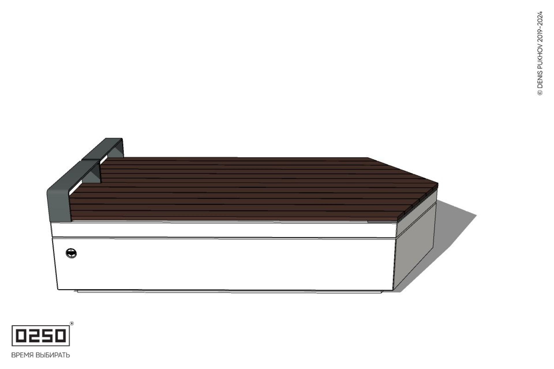 Уличная Двухсторонняя скамейка с клиновидным торцом и подлокотниками на блоке производство 0250
