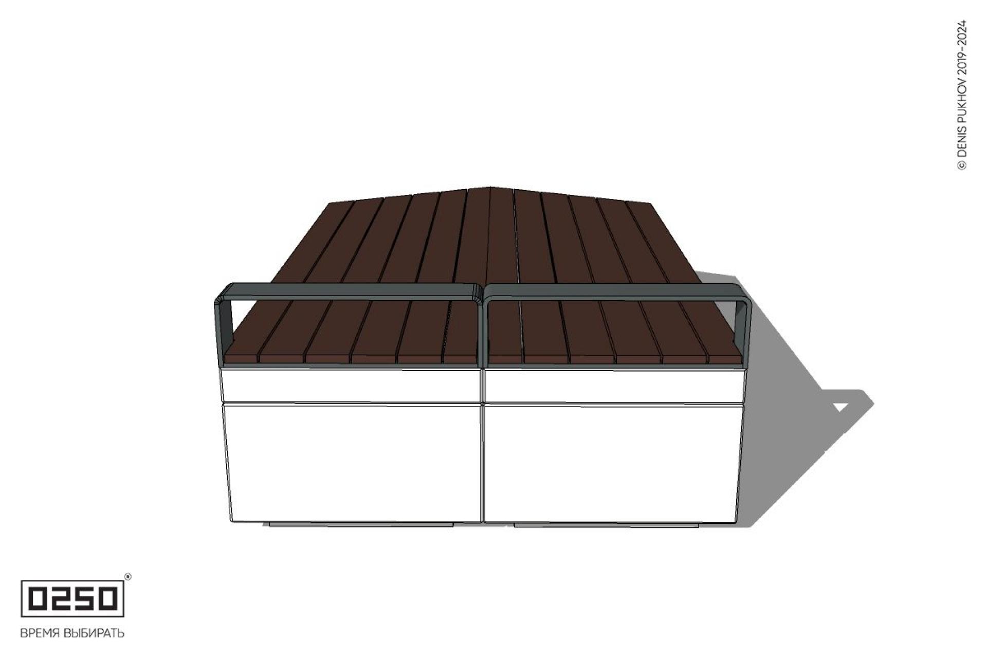 Уличная Двухсторонняя скамейка с клиновидным торцом и подлокотниками на блоке производство 0250