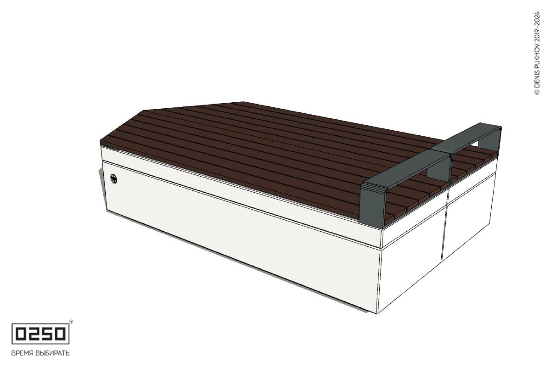 Уличная Двухсторонняя скамейка с клиновидным торцом и подлокотниками на блоке производство 0250