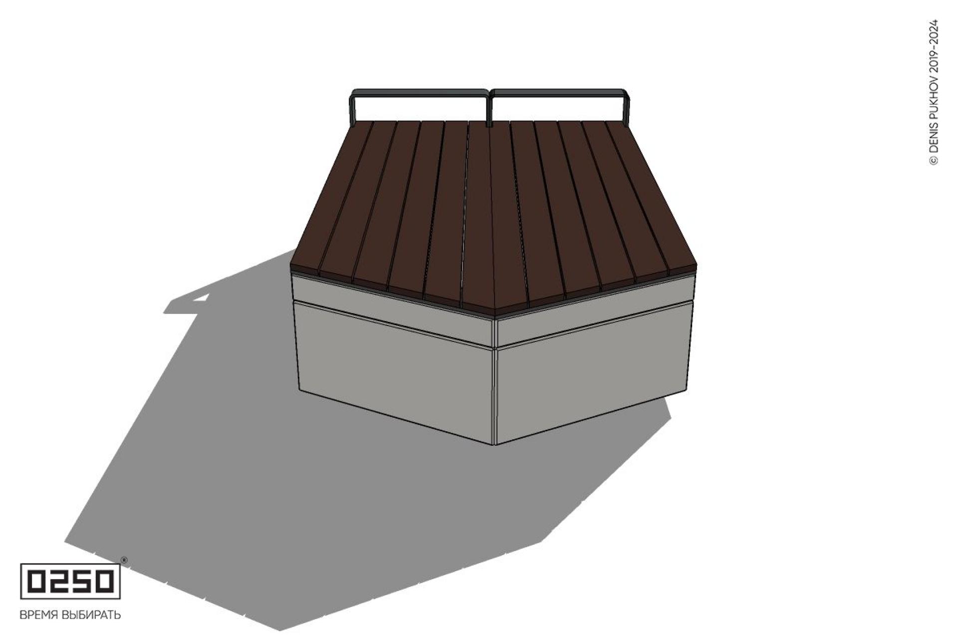 Уличная Двухсторонняя скамейка с клиновидным торцом и подлокотниками на блоке производство 0250