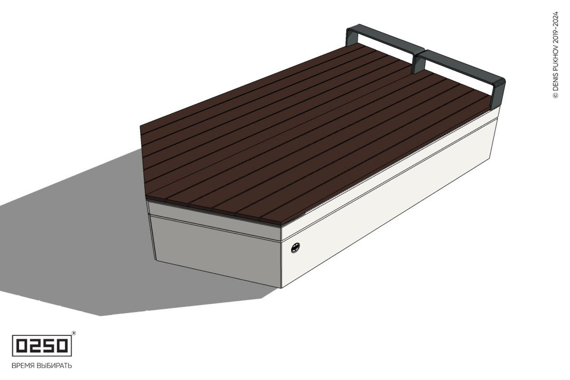 Уличная Двухсторонняя скамейка с клиновидным торцом и подлокотниками на блоке производство 0250