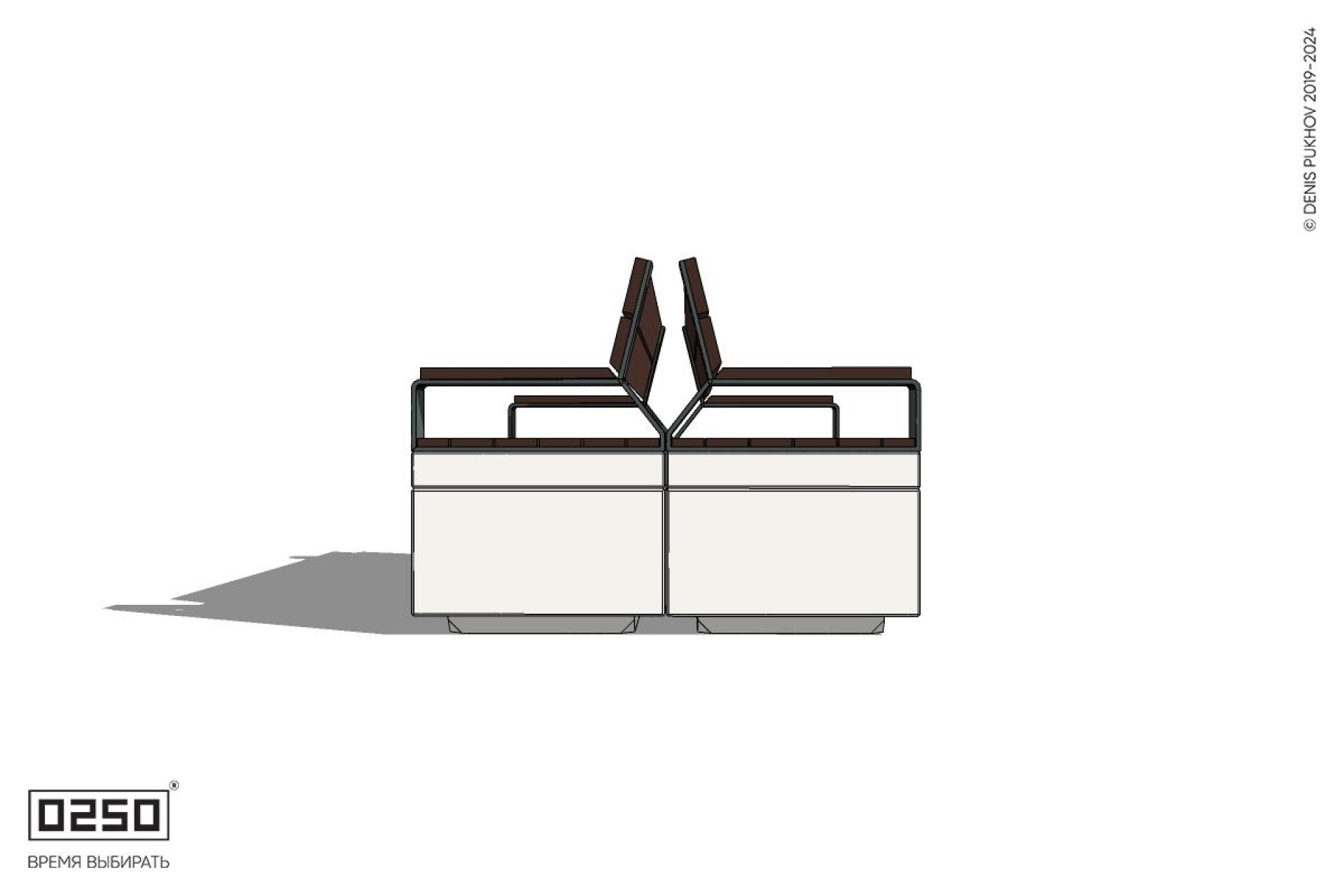 Уличная Двухсторонняя скамейка со спинкой и подлокотниками на блоке производство 0250