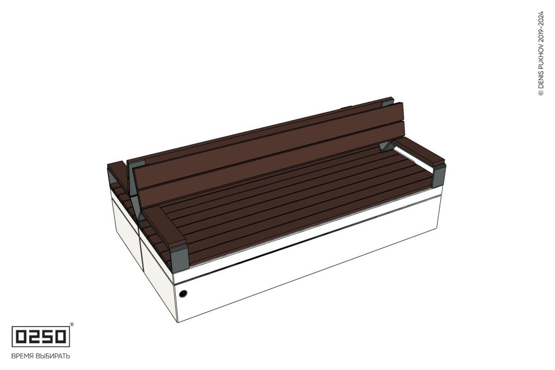 Уличная Двухсторонняя скамейка со спинкой и подлокотниками на блоке производство 0250