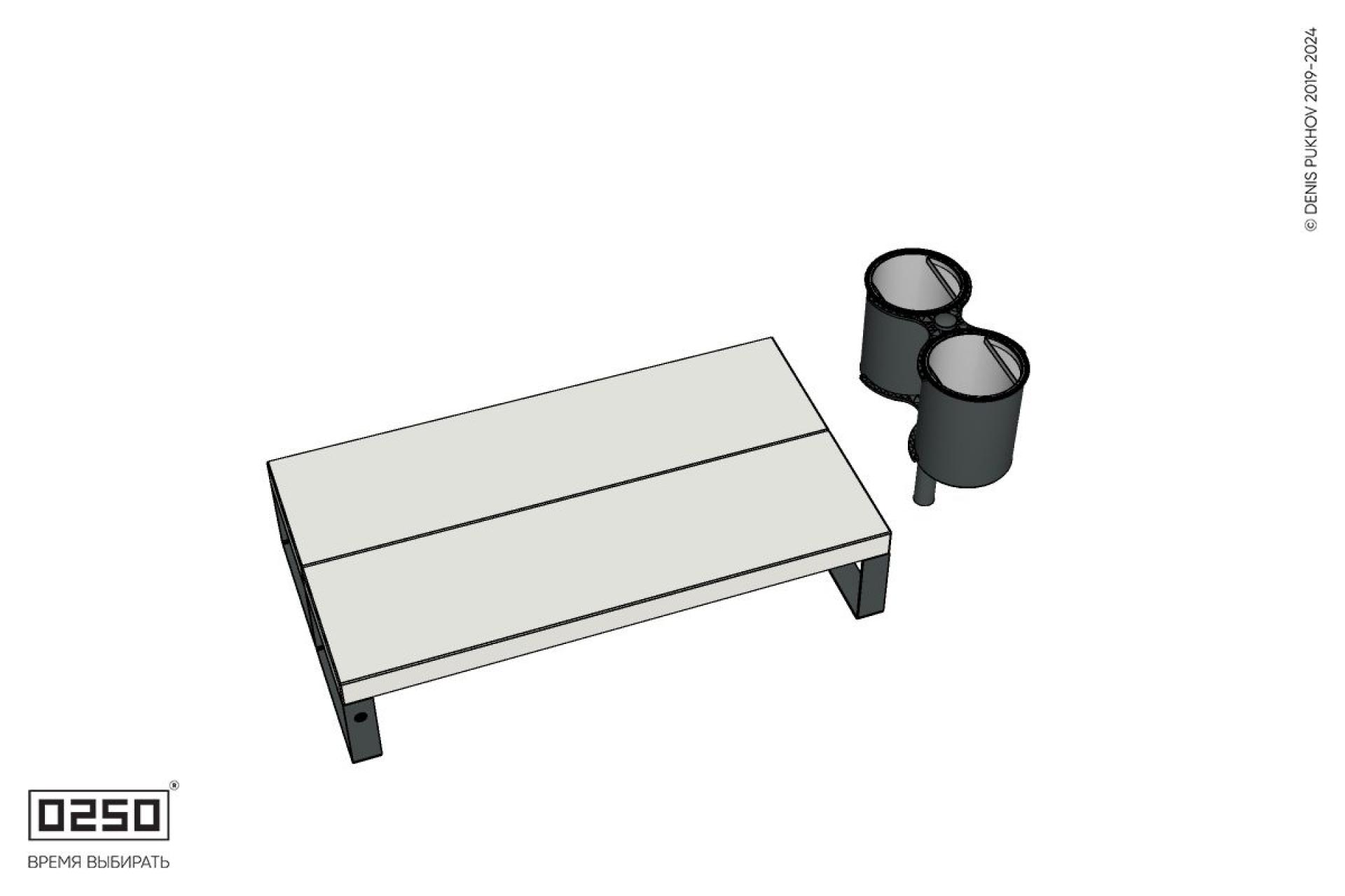 Уличная Бетонная двухсторонняя скамейка на ножках  с урной Урбан 3 производство 0250